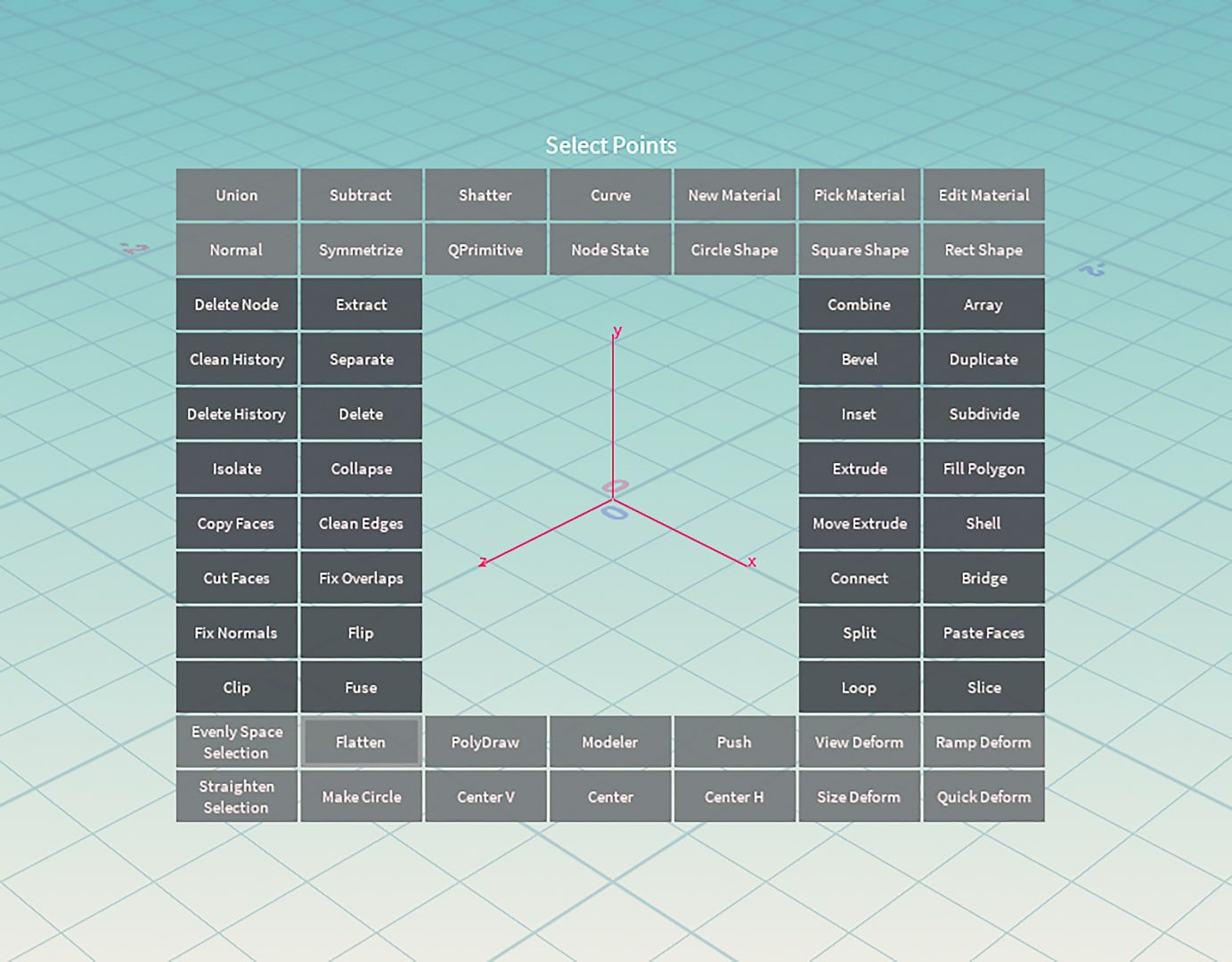 user interface for selecting 3d modeling points with various options digital production User interface for selecting 3D modeling points with various options.