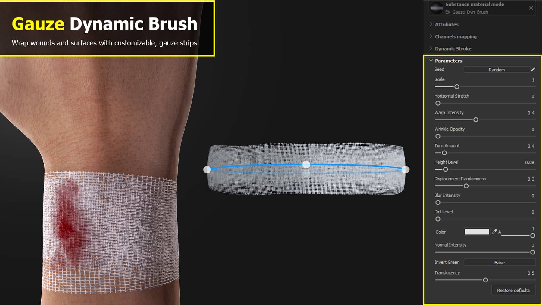 bandaged arm with a software interface for a dynamic brush tool digital production Bandaged arm with a software interface for a dynamic brush tool.