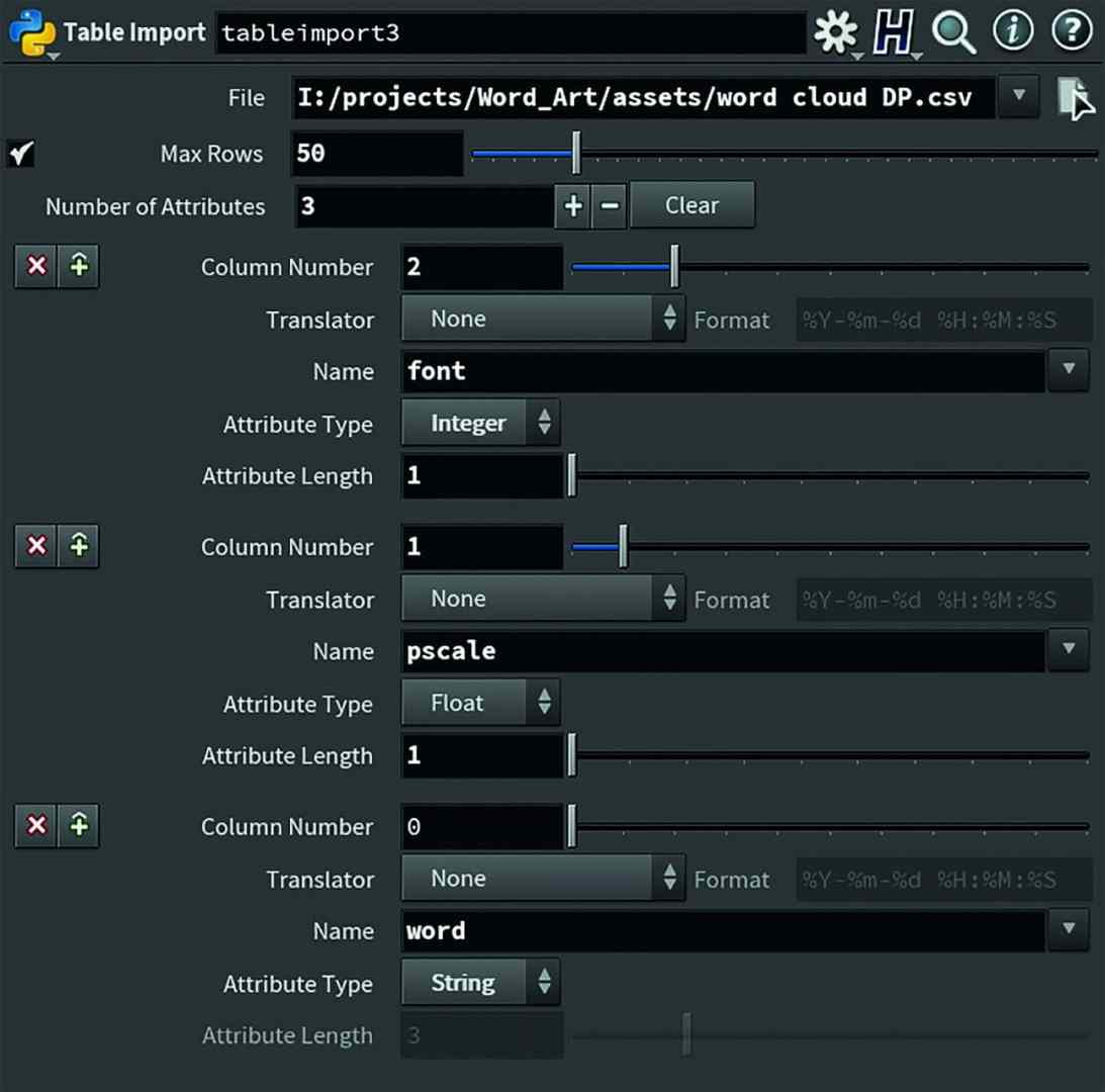 table import settings for word cloud data digital production Table import settings for word cloud data