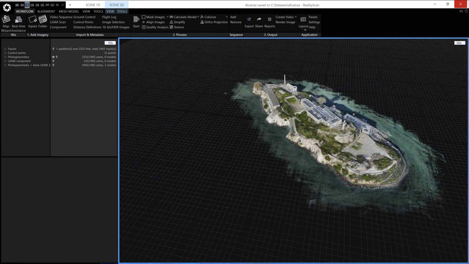 an aerial 3d rendering of a small island featuring a building complex surrounded by lush greenery and rocky shores the digital environment shows a grid background indicating a design software interface blue water gently surrounds the island digital production An aerial 3D rendering of a small island featuring a building complex surrounded by lush greenery and rocky shores. The digital environment shows a grid background, indicating a design software interface. Blue water gently surrounds the island.