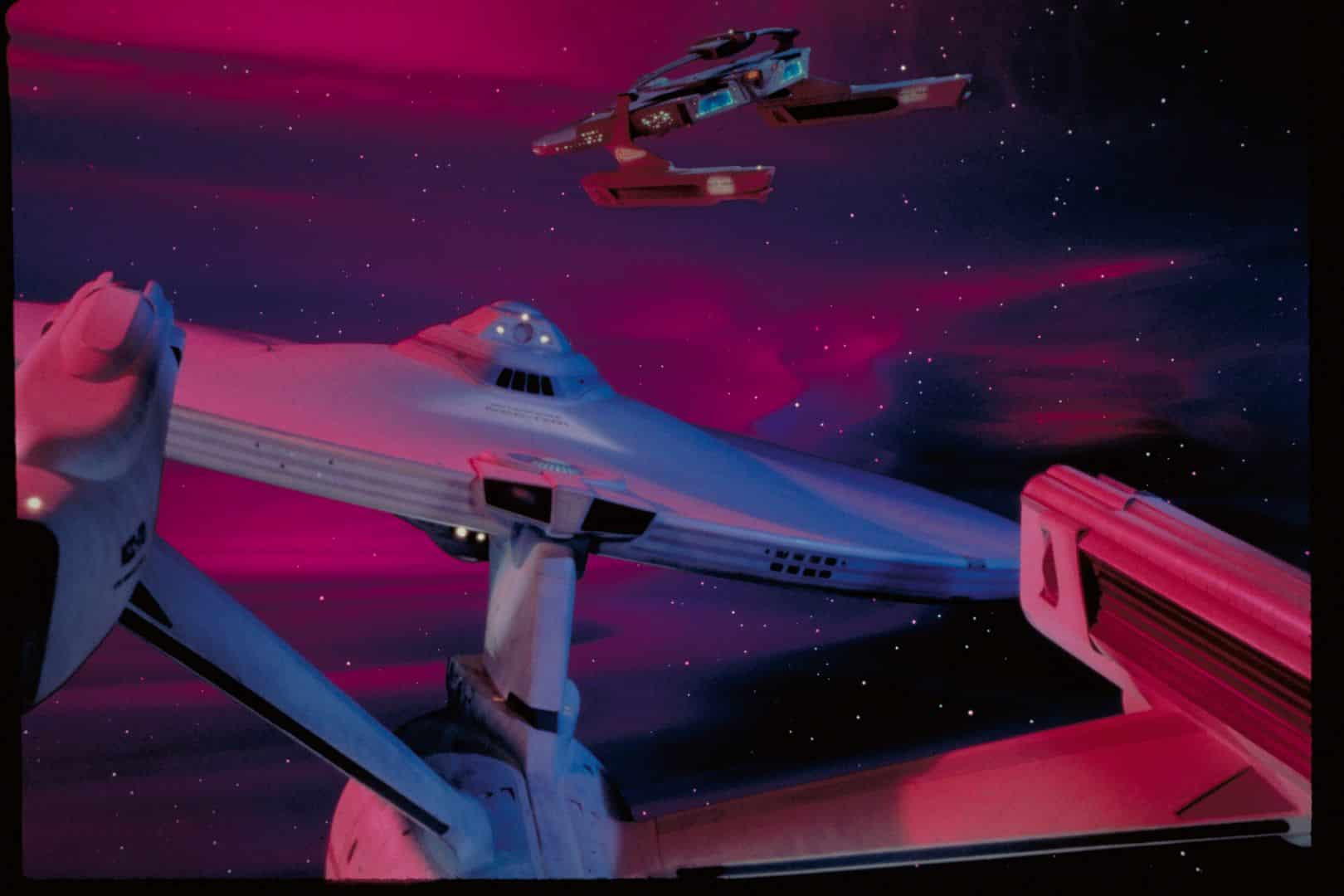 a futuristic spacecraft approaching another ship against a vibrant cosmic background of pink and purple hues featuring numerous stars in the dark expanse of space digital production A futuristic spacecraft approaching another ship against a vibrant cosmic background of pink and purple hues, featuring numerous stars in the dark expanse of space.