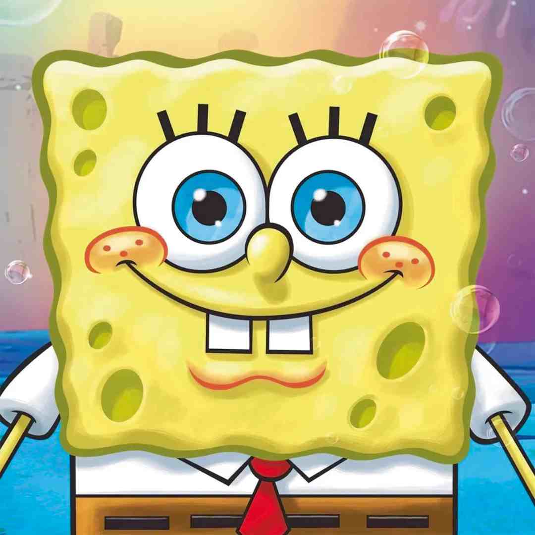 a cheerful cartoon character resembling a yellow sea sponge with big blue eyes a wide smile and wearing a white shirt with a red tie the background features a vibrant underwater scene with bubbles digital production A cheerful, cartoon character resembling a yellow sea sponge with big blue eyes, a wide smile, and wearing a white shirt with a red tie. The background features a vibrant underwater scene with bubbles.