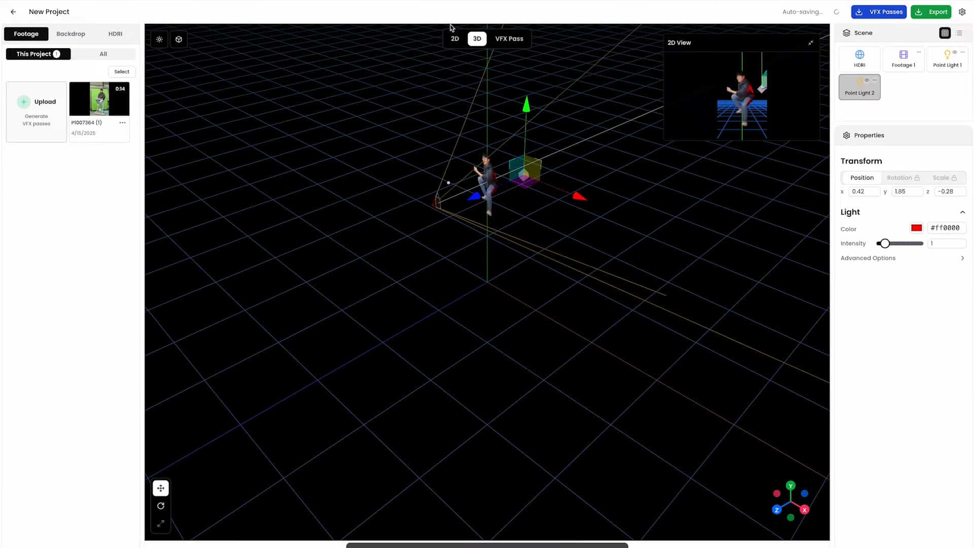 a computer screen displaying a 3d modeling software interface with a black grid background a colorful 3d shape is positioned at the center surrounded by orientation arrows in red green and blue a small window shows a preview of the 3d object from a different angle digital production A computer screen displaying a 3D modeling software interface with a black grid background. A colorful 3D shape is positioned at the center, surrounded by orientation arrows in red, green, and blue. A small window shows a preview of the 3D object from a different angle.