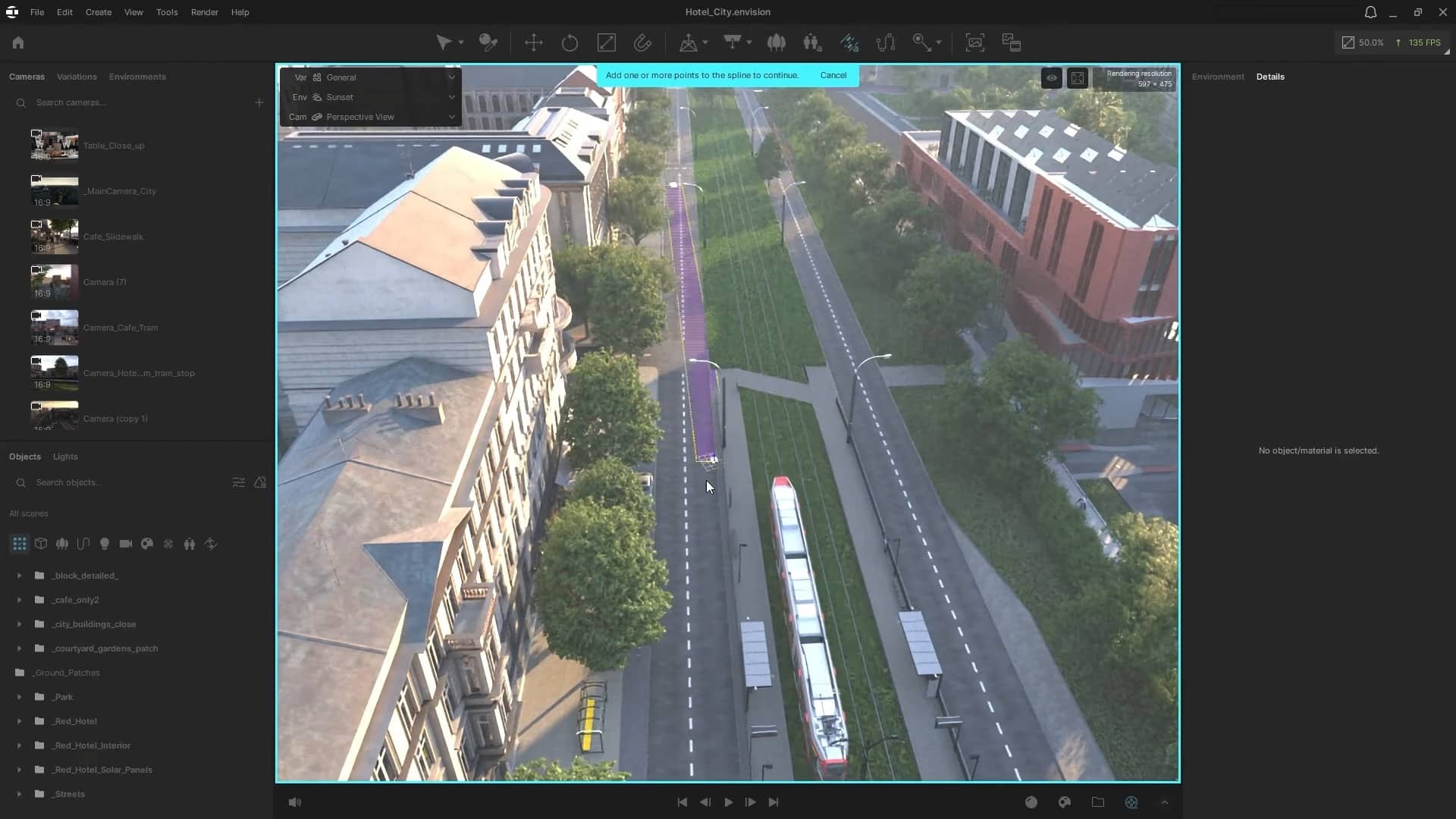 an aerial view of a modern city street featuring a tram line running between treelined sidewalks buildings with varied architecture are visible on either side with greenery enhancing the urban landscape digital production An aerial view of a modern city street featuring a tram line running between tree-lined sidewalks. Buildings with varied architecture are visible on either side, with greenery enhancing the urban landscape.