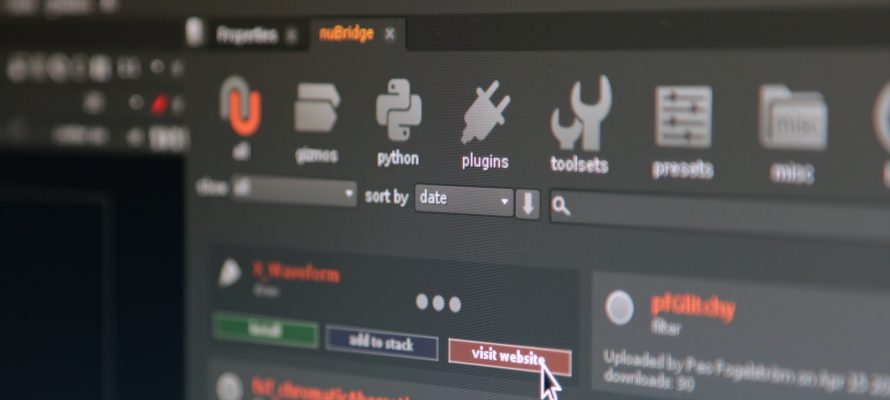 a closeup view of a user interface displaying various software tools including options for plugins and tools with a prominent red button labeled visit website highlighted digital production A close-up view of a user interface displaying various software tools, including options for plugins and tools, with a prominent red button labeled 'visit website' highlighted.