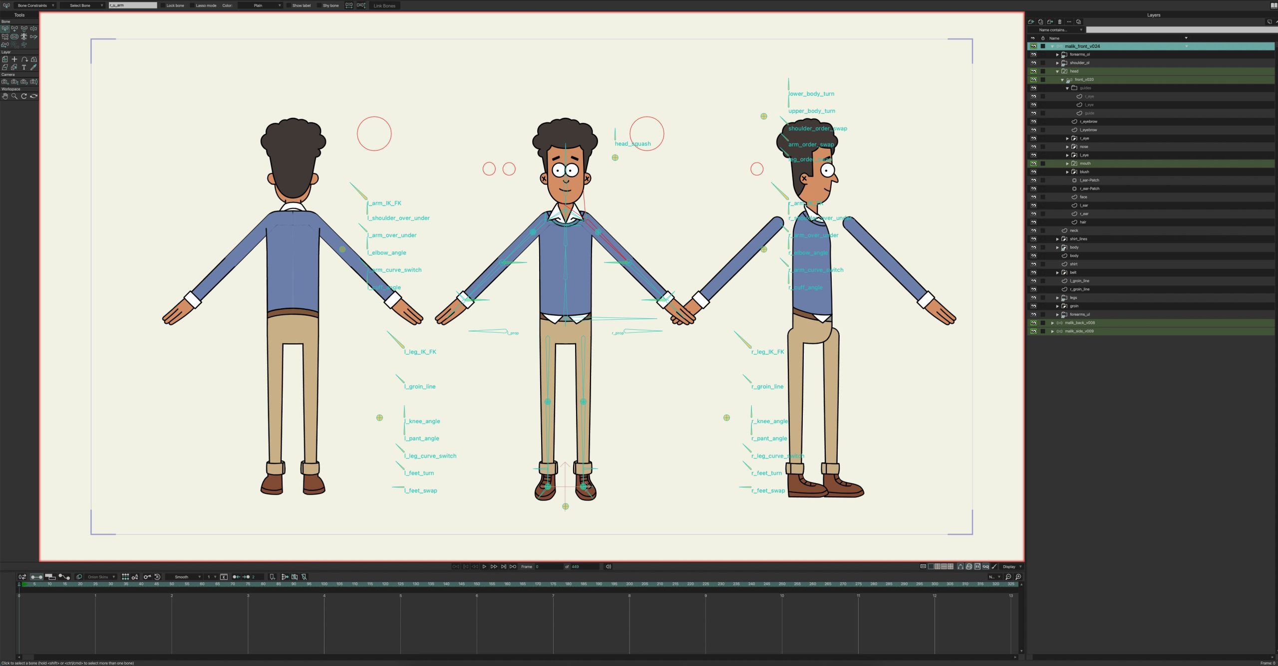 a digital character design showing a young man from three angles front side and back he has a friendly expression wearing a blue sweater and beige pants surrounding him are annotations indicating attributes and features set against a light background digital production A digital character design showing a young man from three angles: front, side, and back. He has a friendly expression, wearing a blue sweater and beige pants. Surrounding him are annotations indicating attributes and features, set against a light background.