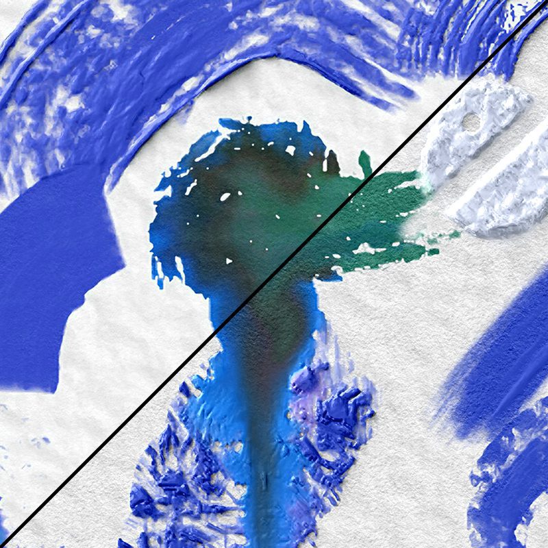 an abstract artwork featuring bold strokes of blue and green paint on a textured white background divided diagonally by a black line the composition presents a dynamic interplay of colors and forms digital production An abstract artwork featuring bold strokes of blue and green paint on a textured white background, divided diagonally by a black line. The composition presents a dynamic interplay of colors and forms.