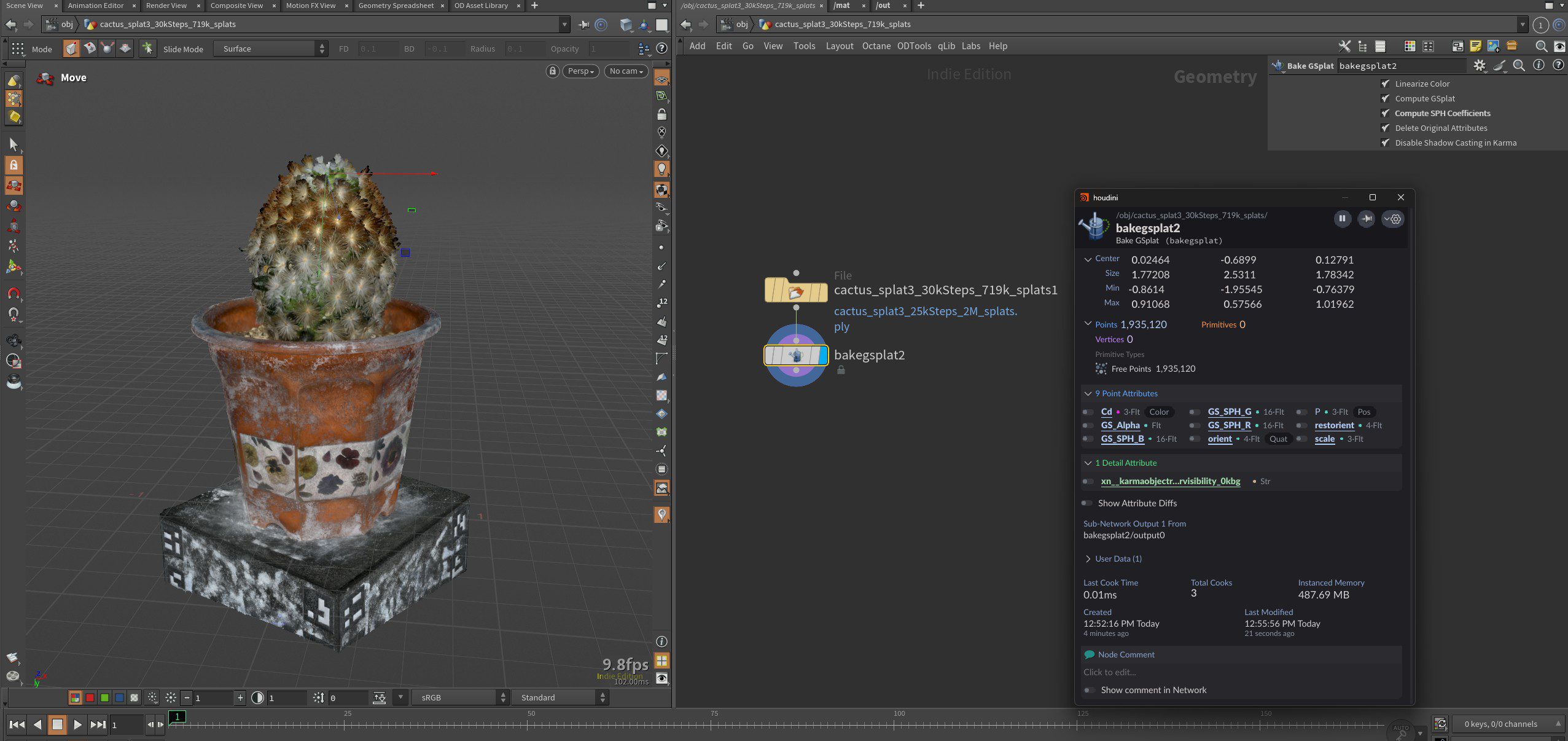 a 3d modeling software interface displaying a textured cactus in a decorative pot on the left on the right a file explorer shows the selected cactus file with details including file name and size digital production A 3D modeling software interface displaying a textured cactus in a decorative pot on the left. On the right, a file explorer shows the selected cactus file with details, including file name and size.