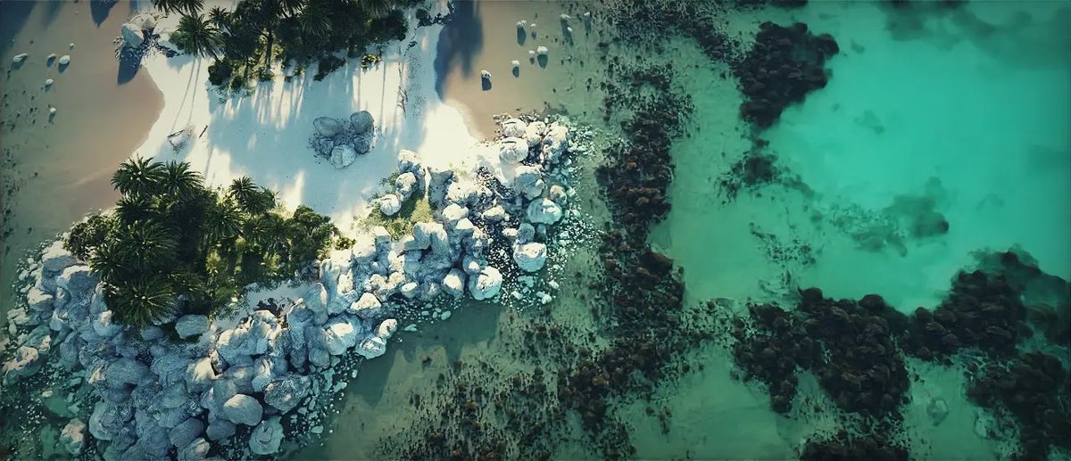 an aerial view of a tropical beach featuring a sandy shoreline scattered rocks and lush palm trees clear turquoise waters contrast with darker patches creating a vibrant landscape filled with natural beauty digital production https://docs.world-creator.com/~gitbook/image?url=https%3A%2F%2F2837684122-files.gitbook.io%2F%7E%2Ffiles%2Fv0%2Fb%2Fgitbook-x-prod.appspot.com%2Fo%2Fspaces%252FM6zsxw2jbMYEZbKqEwpa%252Fuploads%252Ftq3ACRi9ELIxY0rcR5rc%252FWorldCreator_68.webp%3Falt%3Dmedia%26token%3D0cebee98-7d97-4798-ab28-151b9b4aab5c&width=400&dpr=3&quality=100&sign=1698ab15&sv=2