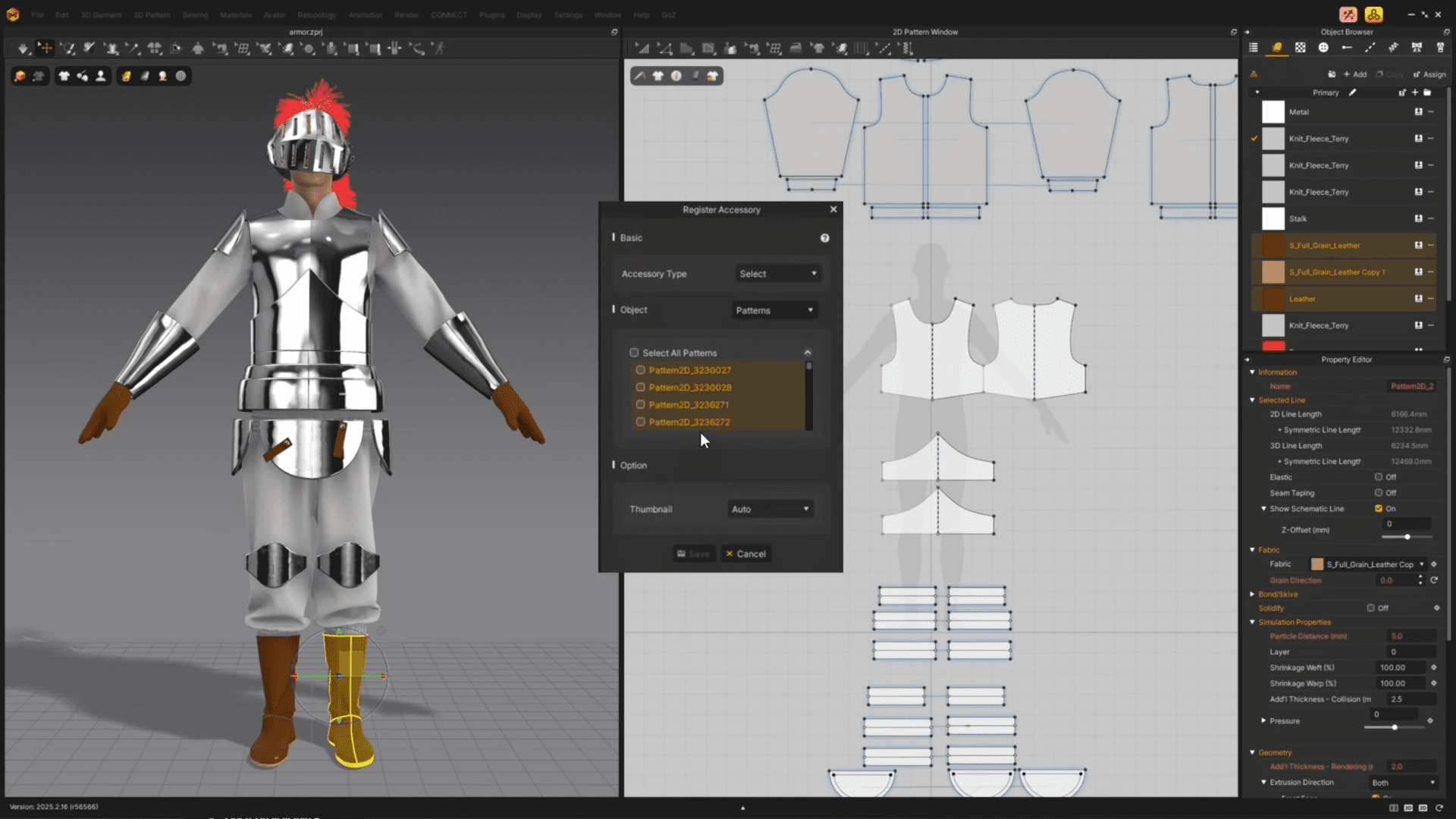 a 3d character model clad in silver armor with a red mohawk standing against a gradient background next to it is a software interface displaying armor patterns and editing options showcasing tools for customizing the armor design digital production A 3D character model clad in silver armor with a red mohawk, standing against a gradient background. Next to it is a software interface displaying armor patterns and editing options, showcasing tools for customizing the armor design.