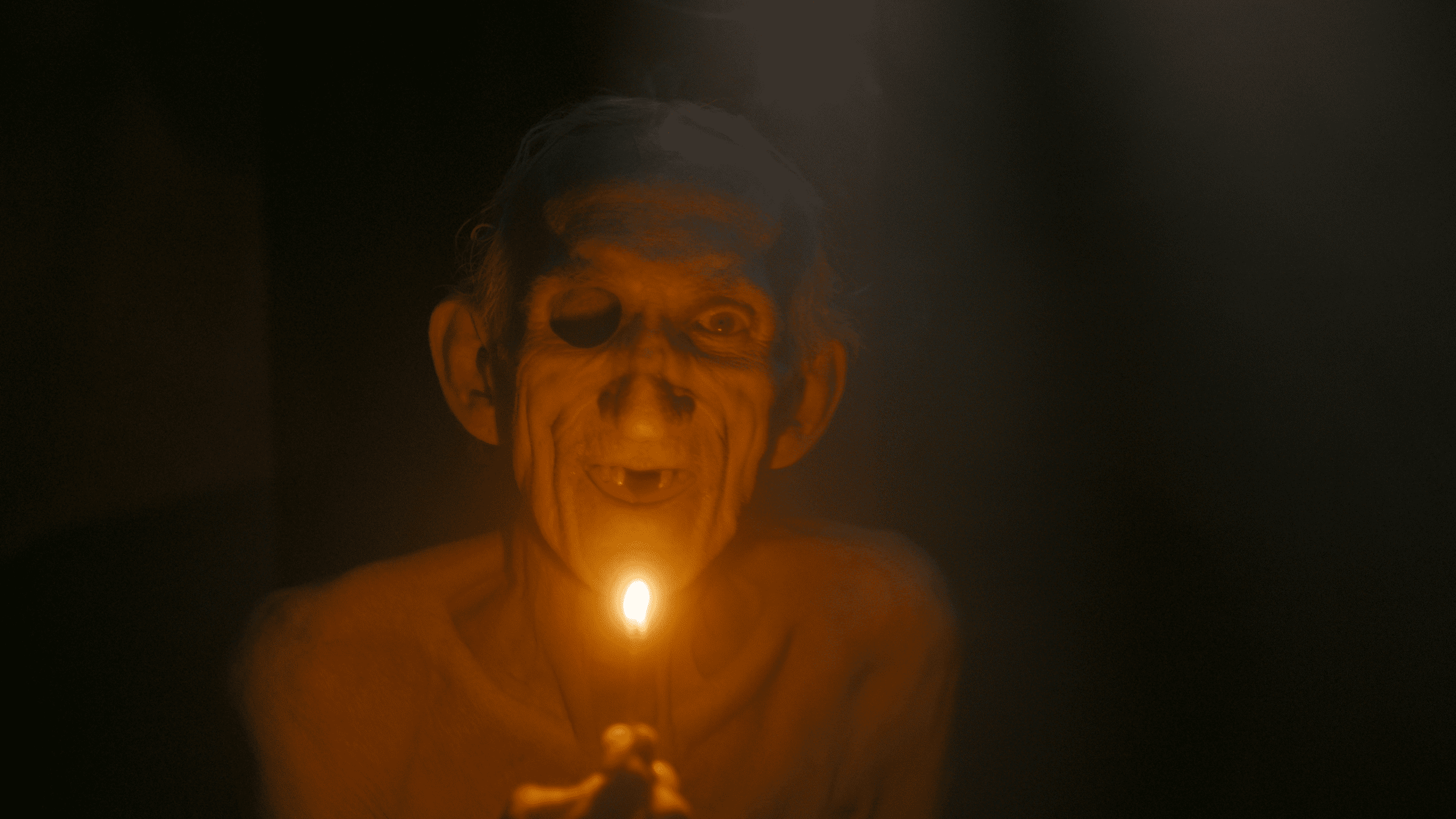 an elderly figure with a distinct facial expression is illuminated by the warm glow of a small flame creating a dramatic atmosphere in a dimly lit environment the shadows accentuate the contours of the face enhancing the mysterious ambiance digital production An elderly figure with a distinct facial expression is illuminated by the warm glow of a small flame, creating a dramatic atmosphere in a dimly lit environment. The shadows accentuate the contours of the face, enhancing the mysterious ambiance.