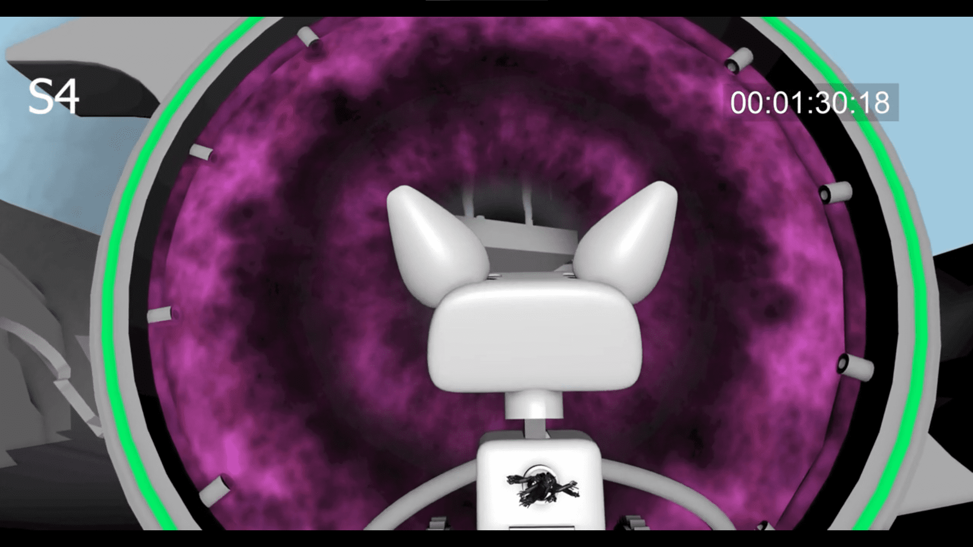 a digital rendering of a futuristic machine featuring a circular view filled with swirling purple energy the image shows an abstract chair in the center with a visible timer in the top right corner indicating a countdown digital production A digital rendering of a futuristic machine featuring a circular view filled with swirling purple energy. The image shows an abstract chair in the center, with a visible timer in the top right corner, indicating a countdown.