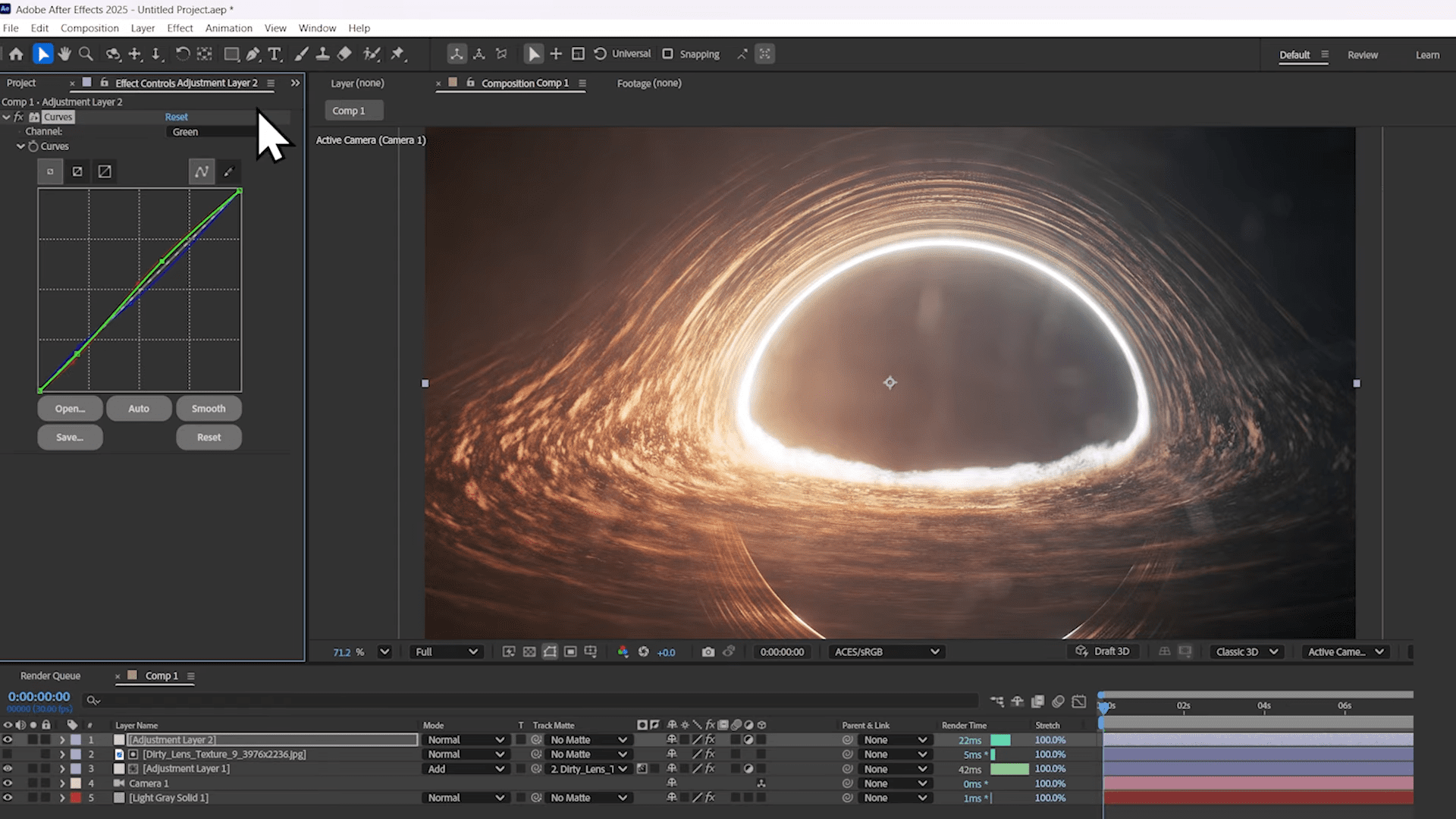 an image of a digital editing workspace featuring adobe after effects the main focus is a circular light effect resembling a black hole surrounded by swirling lines with various editing tools and layers visible on the screen digital production An image of a digital editing workspace featuring Adobe After Effects. The main focus is a circular light effect resembling a black hole, surrounded by swirling lines, with various editing tools and layers visible on the screen.
