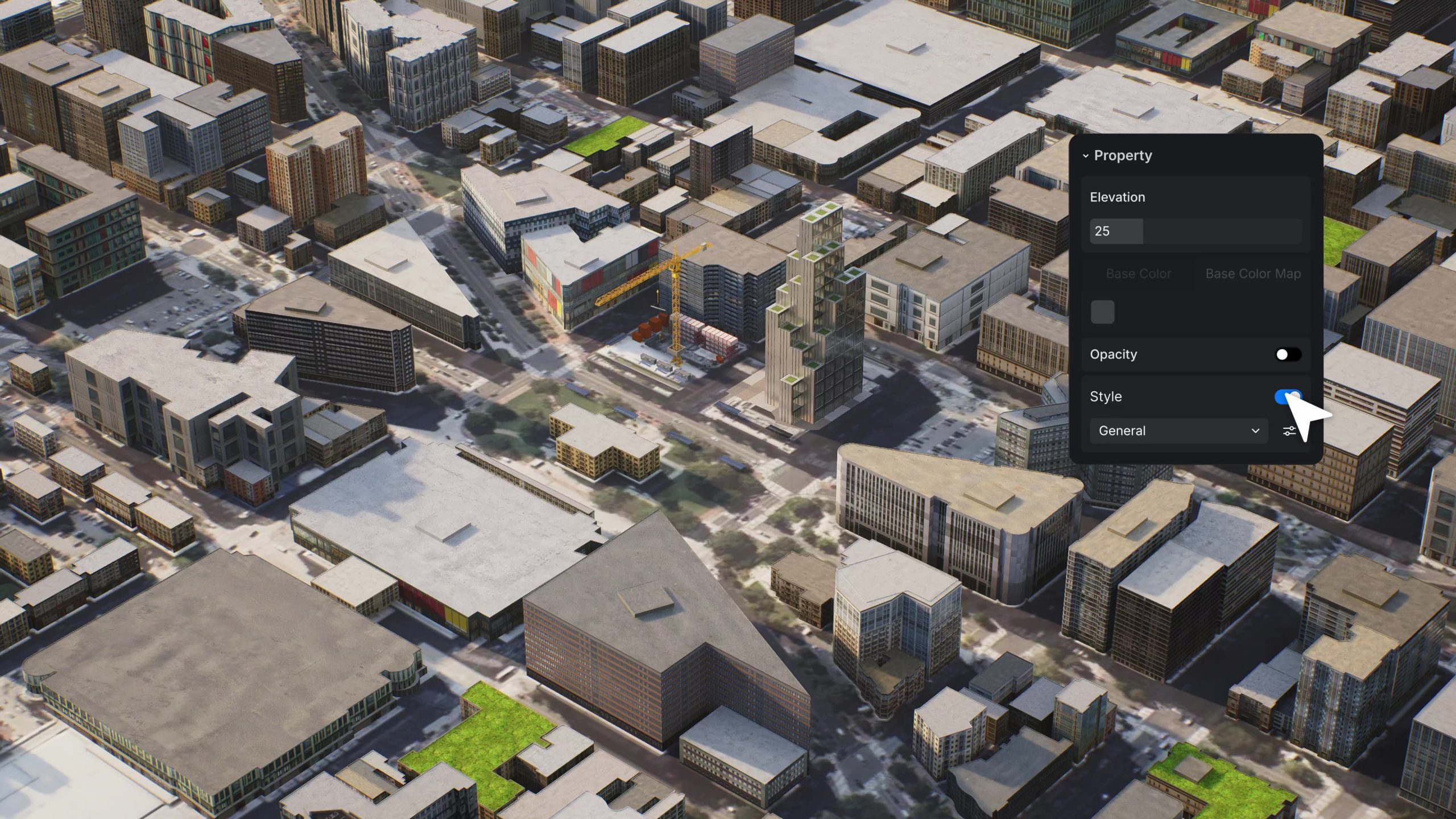 aerial view of a modern urban area showcasing various buildings some with flat roofs and others with distinctive designs the scene includes a computer interface with settings for elevation opacity and style indicating a digital modeling process digital production https://usa-forum.d5cdn.com/original/3X/c/7/c7a5331dcae15e4105f37fbe4bfe3ae00fca41e9.jpeg