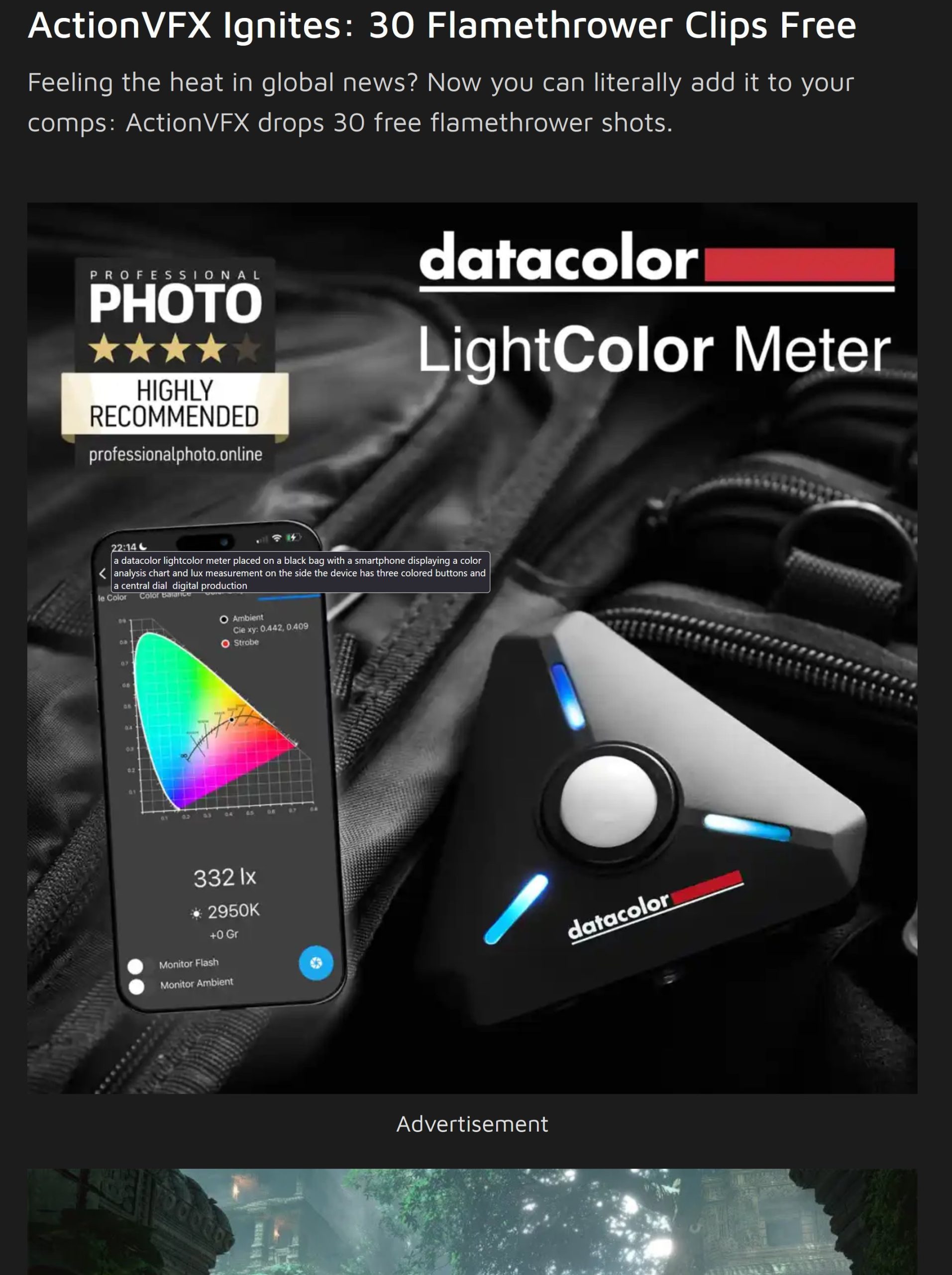 a professional light color meter displayed on a dark background showing a digital screen with color information the meter is sleek and triangular featuring colored buttons a rating of highly recommended is highlighted above digital production A professional light color meter displayed on a dark background, showing a digital screen with color information. The meter is sleek and triangular, featuring colored buttons. A rating of "Highly Recommended" is highlighted above.