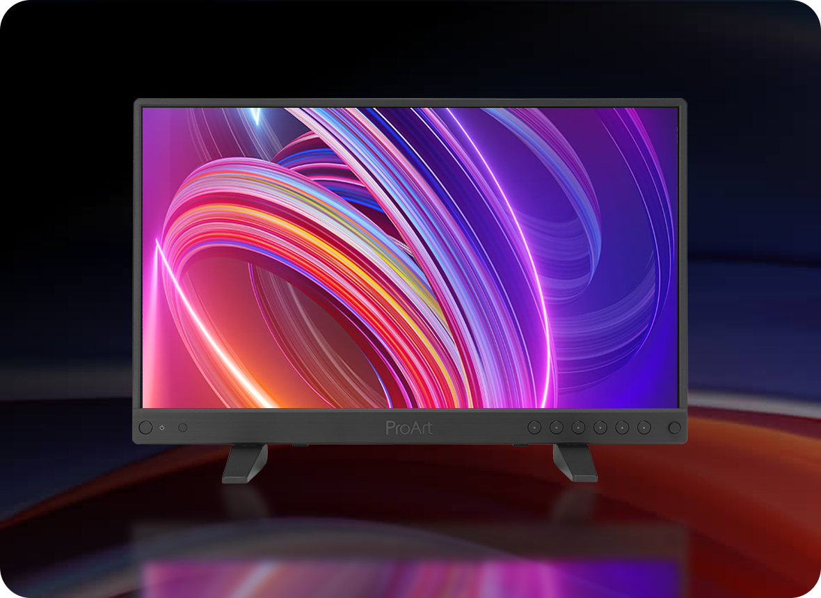 a professional monitor displaying vibrant swirling colors in shades of pink purple and blue the monitor is sleek with a minimalistic frame and is positioned against a dark gradient background digital production A professional monitor displaying vibrant swirling colors in shades of pink, purple, and blue. The monitor is sleek with a minimalistic frame and is positioned against a dark gradient background.