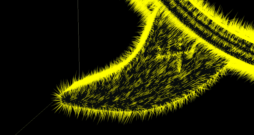 a closeup view of a yellow furlike texture set against a black background showcasing intricate patterns and a vivid contrast giving it a dynamic and eyecatching appearance digital production A close-up view of a yellow, fur-like texture set against a black background, showcasing intricate patterns and a vivid contrast, giving it a dynamic and eye-catching appearance.