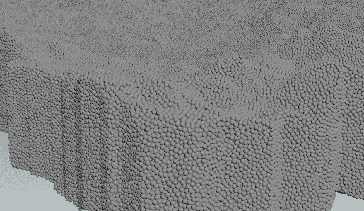 a closeup view of a textured gray surface composed of numerous small spherical elements creating an intricate layered pattern with varying heights and depths digital production A close-up view of a textured gray surface composed of numerous small spherical elements, creating an intricate, layered pattern with varying heights and depths.