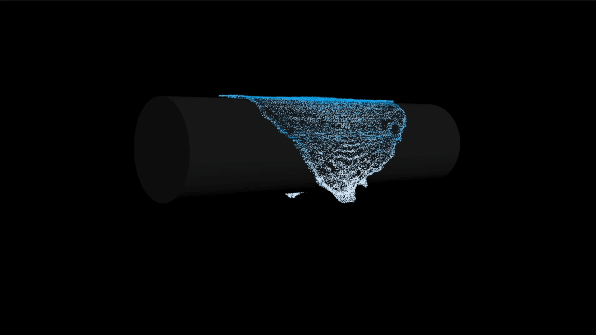 a digitally rendered crosssection of a cylindrical object showcasing intricate surface details in white and blue against a black background the design emphasizes textures and forms highlighting the dimensionality of the structure digital production A digitally rendered cross-section of a cylindrical object, showcasing intricate surface details in white and blue against a black background. The design emphasizes textures and forms, highlighting the dimensionality of the structure.