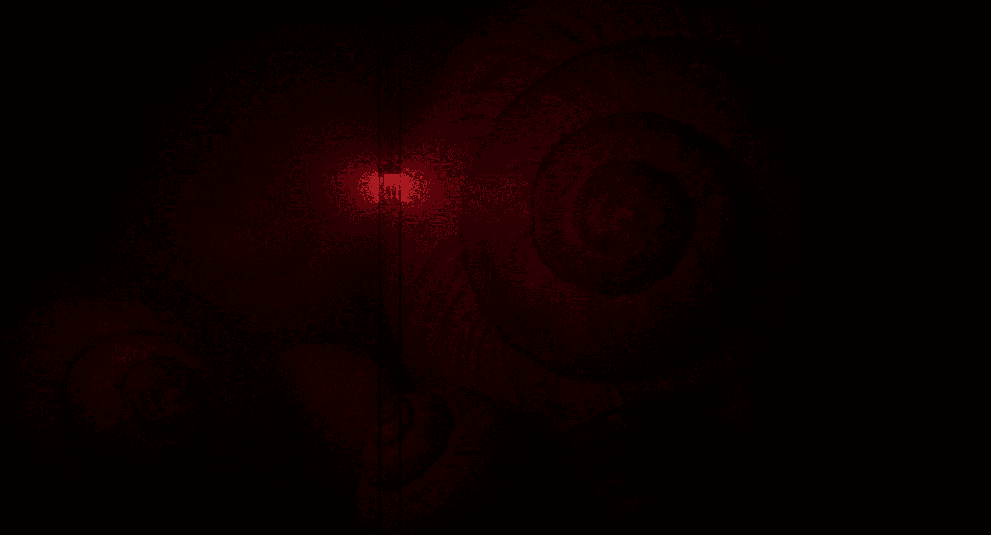 a dark abstract image featuring large spiral shapes in varying shades of red a faint glow emanates from a central point enhancing the shadowy mysterious atmosphere of the artwork digital production A dark, abstract image featuring large spiral shapes in varying shades of red. A faint glow emanates from a central point, enhancing the shadowy, mysterious atmosphere of the artwork.