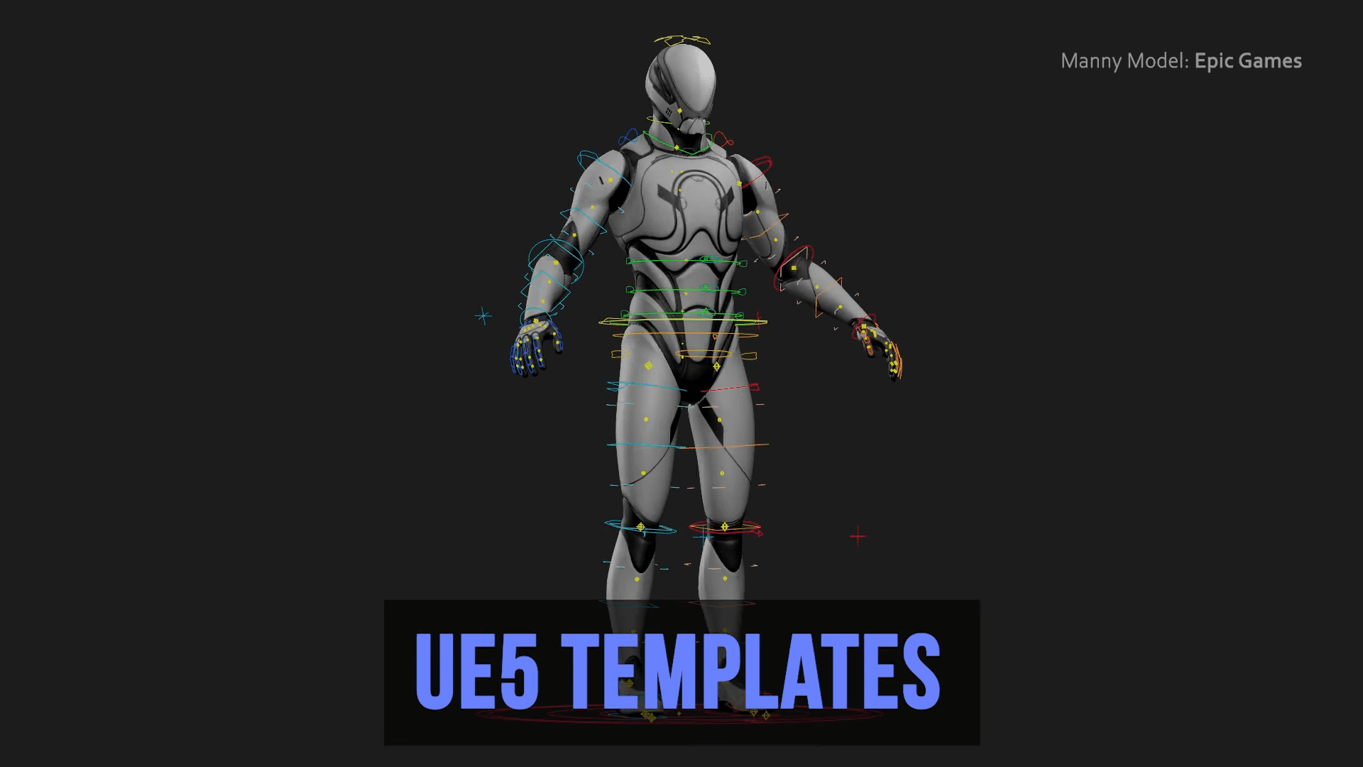 a 3d humanoid model named manny displayed on a dark background featuring a stylized design with visible joints and markers labeled ue5 templates in bold blue text at the bottom digital production A 3D humanoid model named 'Manny' displayed on a dark background, featuring a stylized design with visible joints and markers, labeled 'UE5 TEMPLATES' in bold blue text at the bottom.