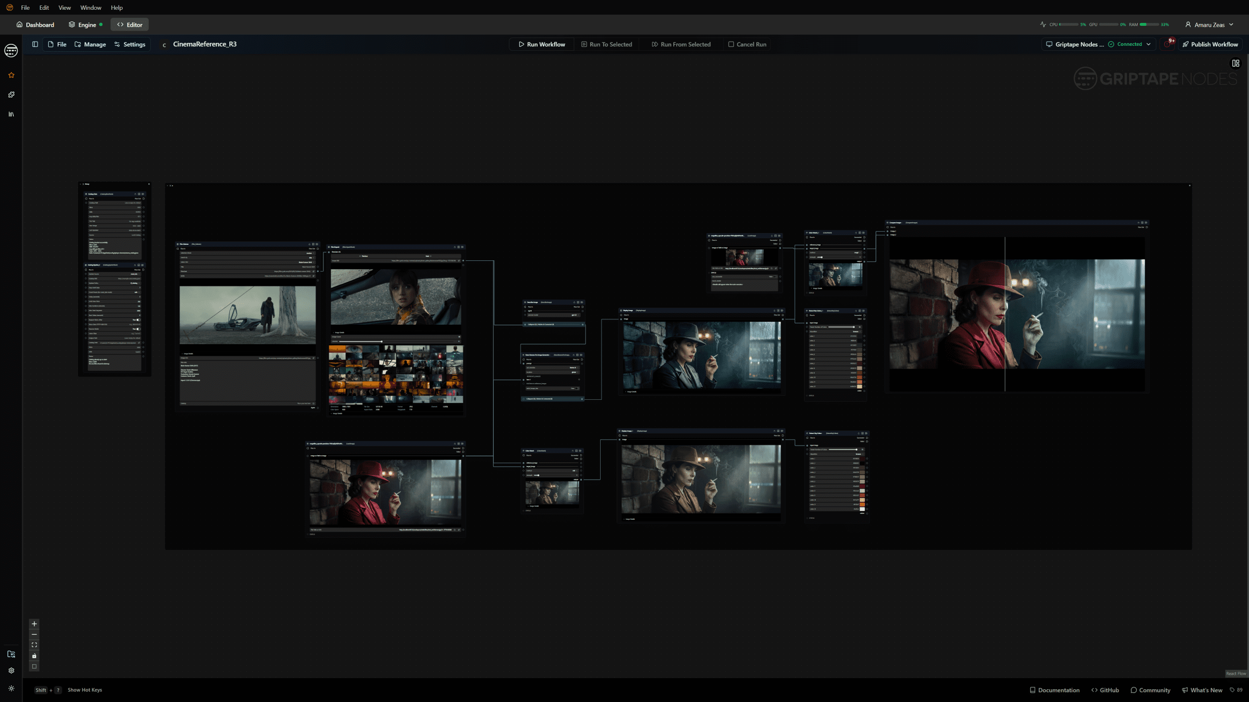 a darkthemed digital interface displaying various video clips and editing tools the layout features scenes with a character in a red outfit surrounded by a moody atmosphere with options for adjustments visible on the sides digital production A dark-themed digital interface displaying various video clips and editing tools. The layout features scenes with a character in a red outfit, surrounded by a moody atmosphere, with options for adjustments visible on the sides.