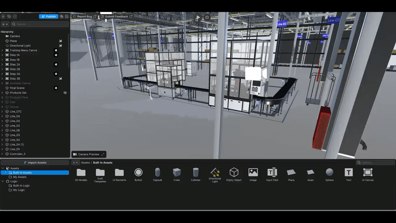 a digital workspace interface showcasing a 3d model environment with shelving units and storage areas the interface includes a toolbox on the left and various design tools at the bottom set against a light gray background digital production A digital workspace interface showcasing a 3D model environment with shelving units and storage areas. The interface includes a toolbox on the left and various design tools at the bottom, set against a light gray background.