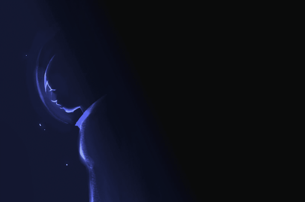 a silhouette of a person in profile against a dark background illuminated by soft blue light evoking a sense of introspection and calm digital production A silhouette of a person in profile against a dark background, illuminated by soft blue light, evoking a sense of introspection and calm.