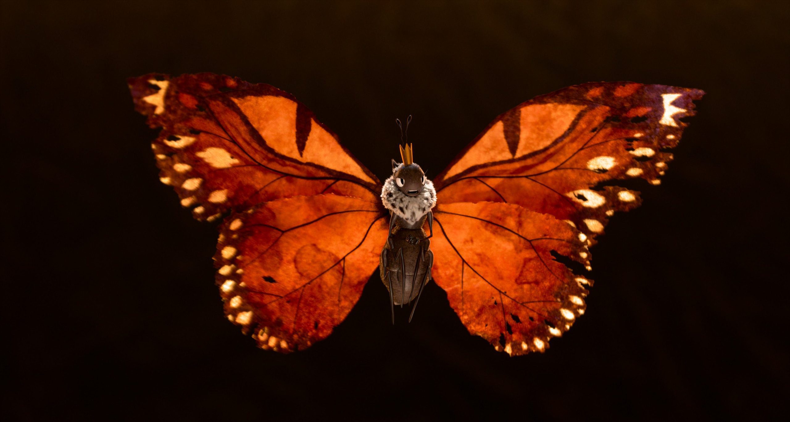 a closeup view of a butterfly with vibrant orange and black wings showcasing intricate patterns and textures against a dark background digital production A close-up view of a butterfly with vibrant orange and black wings, showcasing intricate patterns and textures against a dark background.