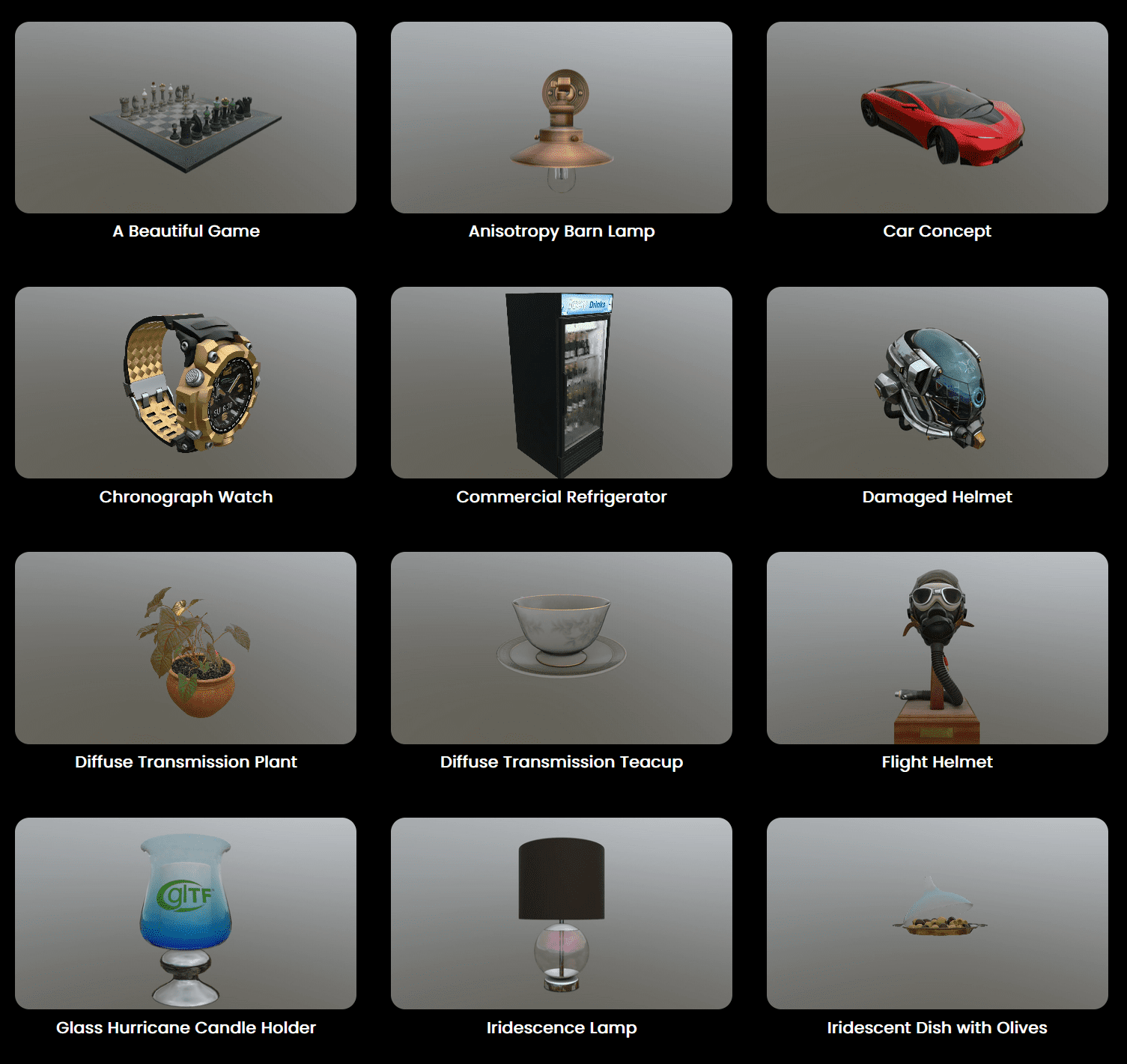 a grid of twelve 3d models displaying various objects a chessboard game a lamp a sports car a watch a refrigerator a helmet a plant a teacup a flight helmet a candle holder a lamp and a dish with olives digital production A grid of twelve 3D models displaying various objects: a chessboard game, a lamp, a sports car, a watch, a refrigerator, a helmet, a plant, a teacup, a flight helmet, a candle holder, a lamp, and a dish with olives.