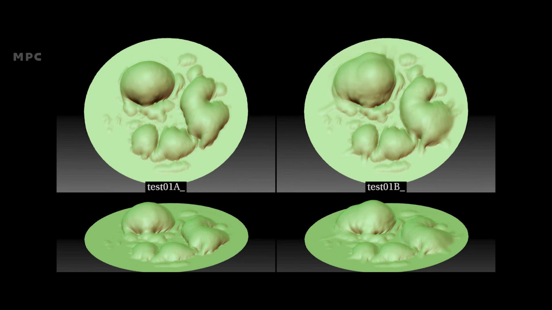 two circular 3d models displayed side by side showing intricately textured organic shapes in shades of light green and brown the models are labeled test01a and test01b set against a black background for contrast digital production Two circular 3D models displayed side by side, showing intricately textured organic shapes in shades of light green and brown. The models are labeled 'test01A' and 'test01B,' set against a black background for contrast.