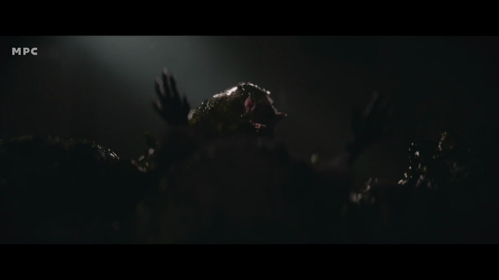 a dark scene featuring a creature partially emerging from a shadowy background with its hands raised as if trying to break free the lighting highlights its textured skin and surrounding dark forms creating a mysterious atmosphere digital production A dark scene featuring a creature partially emerging from a shadowy background, with its hands raised as if trying to break free. The lighting highlights its textured skin and surrounding dark forms, creating a mysterious atmosphere.