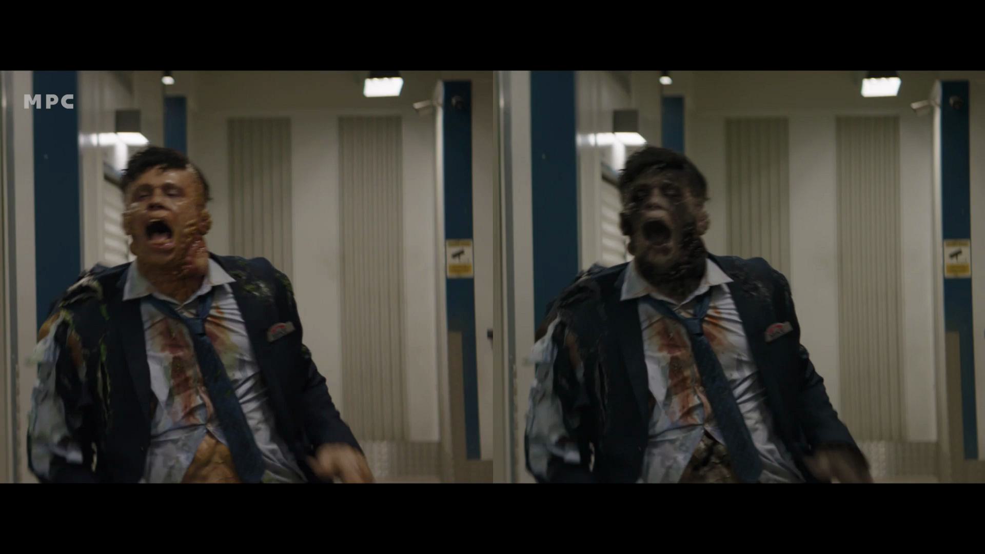 a man in a suit appears distressed and injured with visible damage and blood on his clothing he is in a poorly lit corridor with a blurred background suggesting a tense moment digital production A man in a suit appears distressed and injured, with visible damage and blood on his clothing. He is in a poorly lit corridor, with a blurred background, suggesting a tense moment.