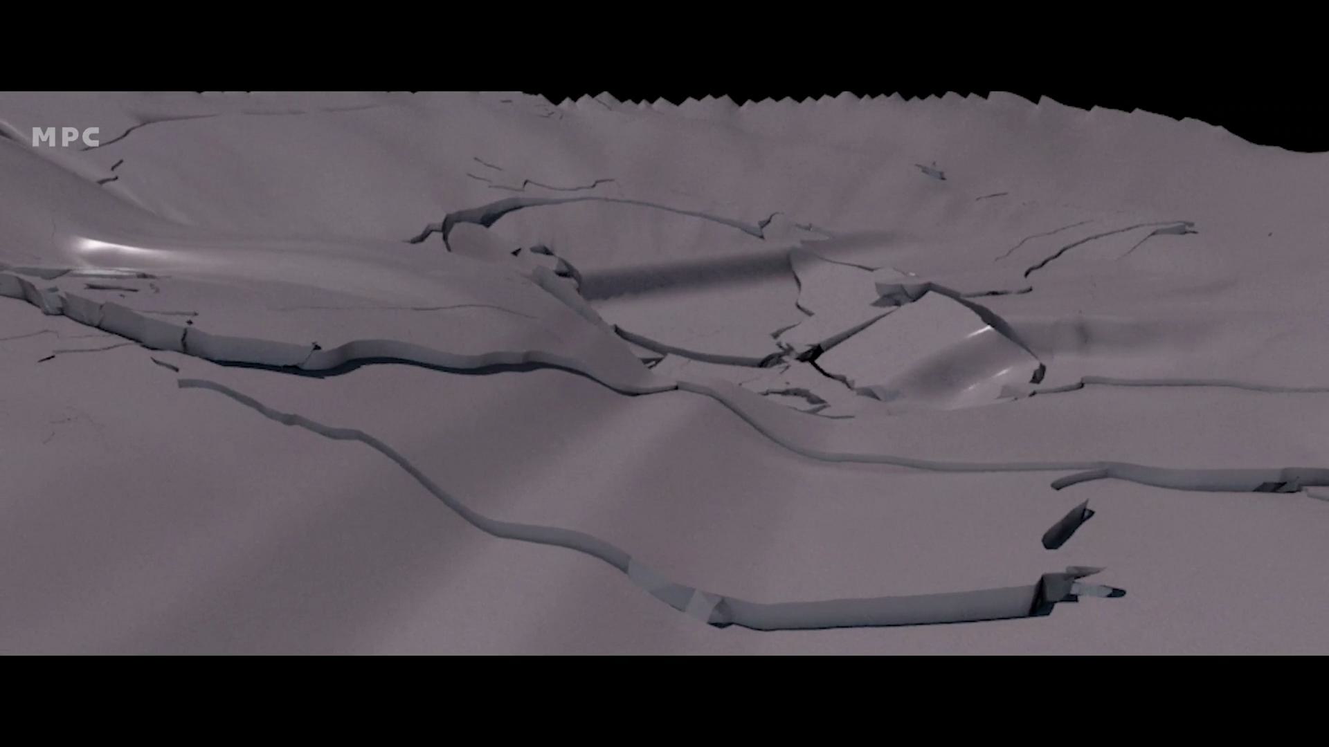 a grayscale 3d rendering of a rugged textured landscape showing valleys and ridges with meandering streamlike formations creating intricate patterns in the terrain digital production A grayscale 3D rendering of a rugged, textured landscape showing valleys and ridges, with meandering stream-like formations creating intricate patterns in the terrain.