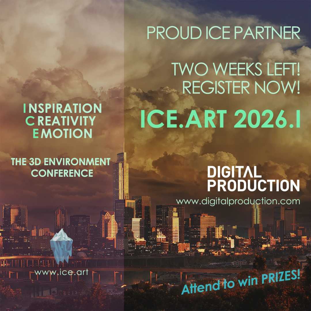 a promotional graphic for the ice art 20261 conference featuring a modern city skyline at dusk text highlights include proud ice partner two weeks left register now and attend to win prizes in vibrant colors digital production A promotional graphic for the ICE ART 2026.1 conference, featuring a modern city skyline at dusk. Text highlights include "Proud ICE Partner," "Two weeks left! Register now!" and "Attend to win prizes!" in vibrant colors.