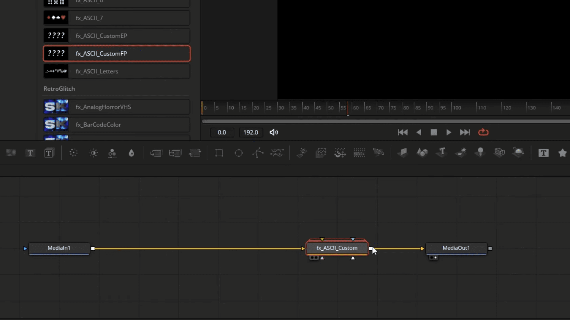a digital interface displays a video editing timeline with various plugins listed on the left side the timeline features adjustable nodes labeled mediain1 asglcustom and mediaout1 connected by a yellow line against a dark background digital production A digital interface displays a video editing timeline with various plugins listed on the left side. The timeline features adjustable nodes labeled 'MediaIn1', '??_ASGL_Custom', and 'MediaOut1', connected by a yellow line against a dark background.
