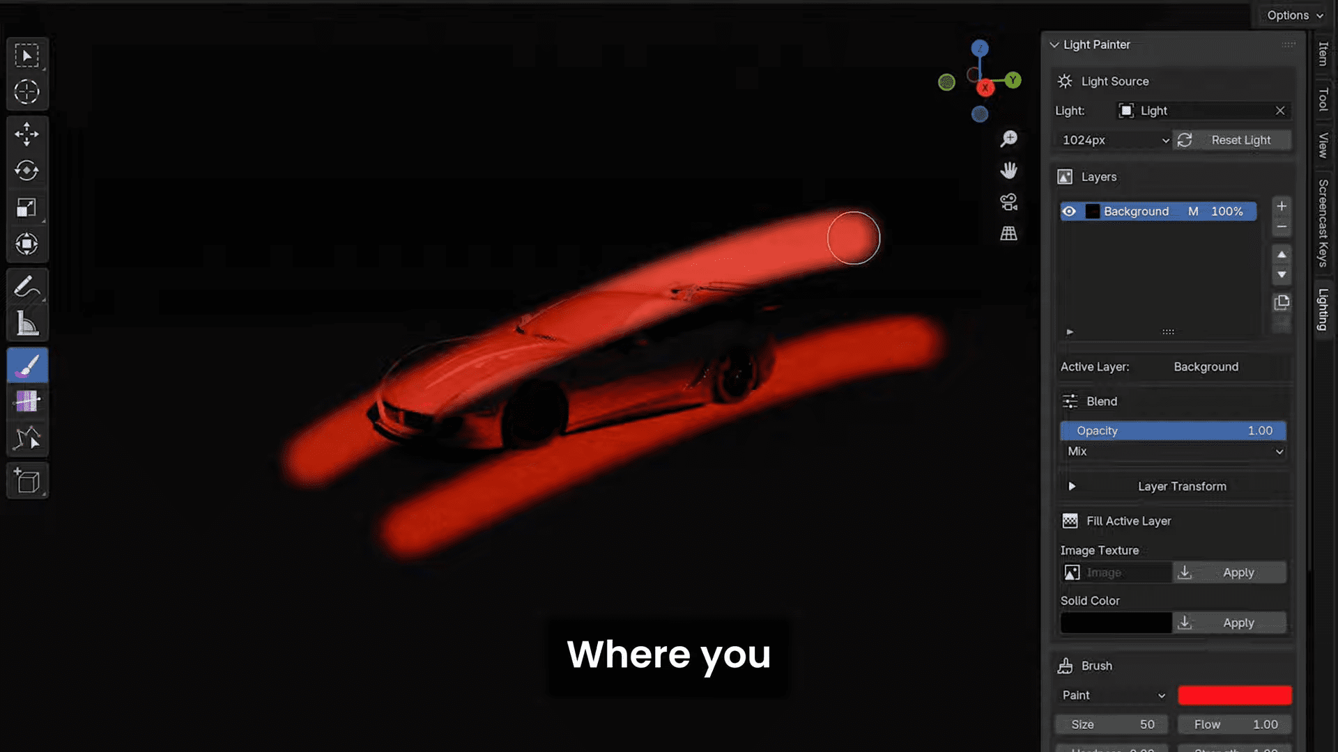 a sleek futuristic red sports car glides through a dark shadowy background dynamic red light trails emphasize its motion while a layer panel on the right displays various editing tools and settings including opacity and blend options the phrase where you is prominently shown beneath the vehicle digital production A sleek, futuristic red sports car glides through a dark, shadowy background. Dynamic red light trails emphasize its motion, while a layer panel on the right displays various editing tools and settings, including opacity and blend options. The phrase 'Where you' is prominently shown beneath the vehicle.