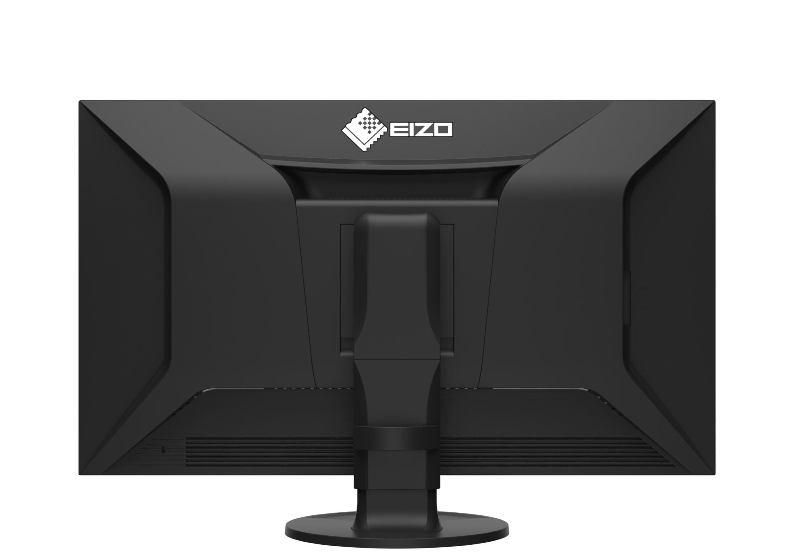 a sleek modern eizo computer monitor viewed from the back the design features smooth contours and a sturdy stand that supports the monitor with a clean black finish the logo is prominently displayed at the top emphasizing its professional aesthetic digital production A sleek, modern EIZO computer monitor viewed from the back. The design features smooth contours and a sturdy stand that supports the monitor with a clean black finish. The logo is prominently displayed at the top, emphasizing its professional aesthetic.