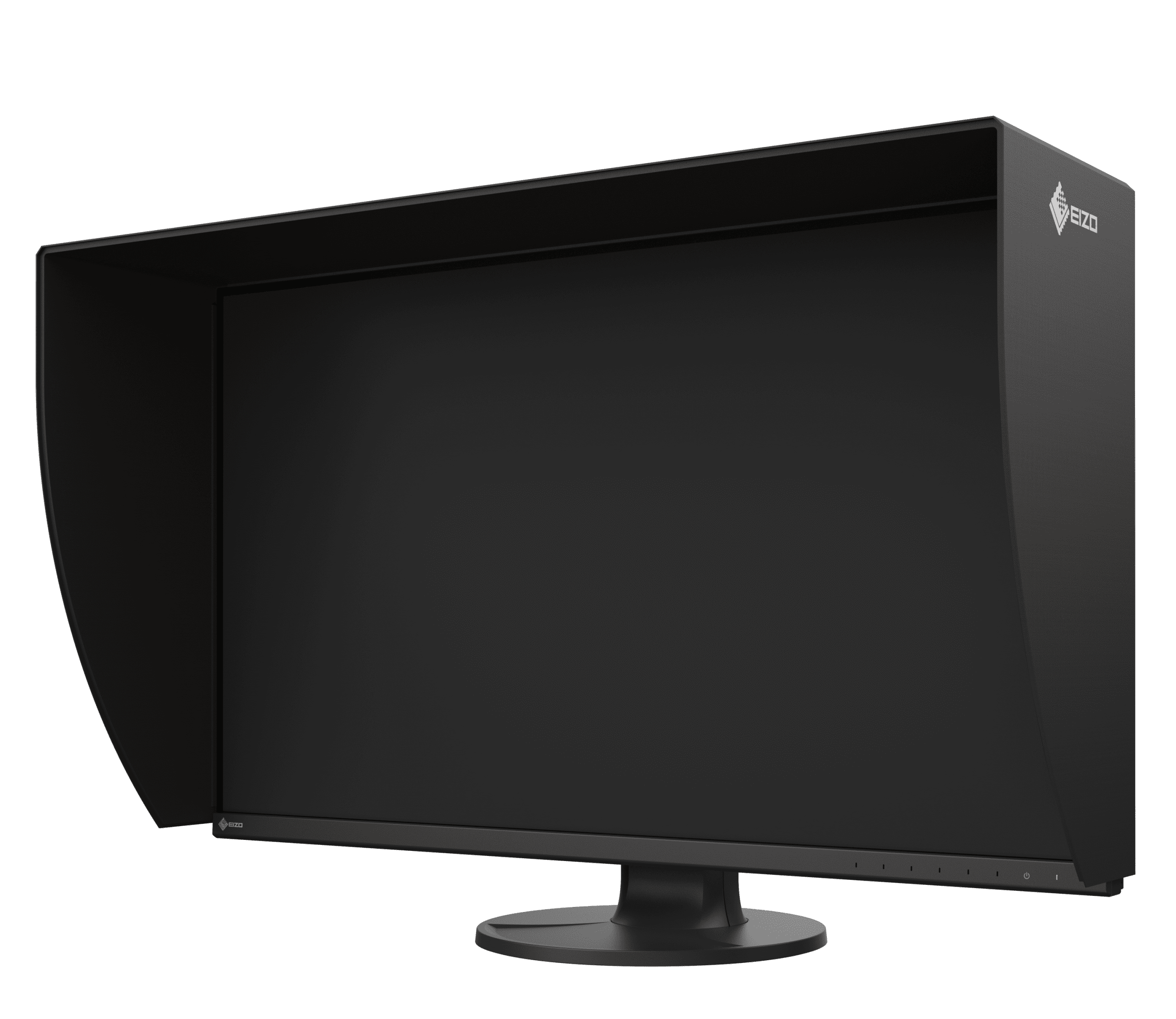 a sleek professional monitor with a matte black finish features a contoured hood above the screen to reduce glare the monitor stands on a circular base emphasizing its modern design while the unlit screen is ready for vibrant visuals digital production A sleek, professional monitor with a matte black finish, features a contoured hood above the screen to reduce glare. The monitor stands on a circular base, emphasizing its modern design, while the unlit screen is ready for vibrant visuals.