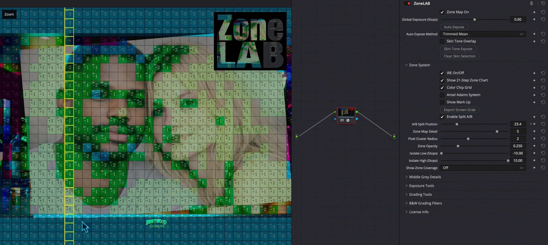 a digital editing interface showcases a pixelated image of two people the left side displays a grid of colored squares while the right side features editing tools and options labeled zone lab the overall aesthetic is vibrant with various shades of blue green and purple digital production A digital editing interface showcases a pixelated image of two people. The left side displays a grid of colored squares, while the right side features editing tools and options labeled 'Zone LAB.' The overall aesthetic is vibrant with various shades of blue, green, and purple.