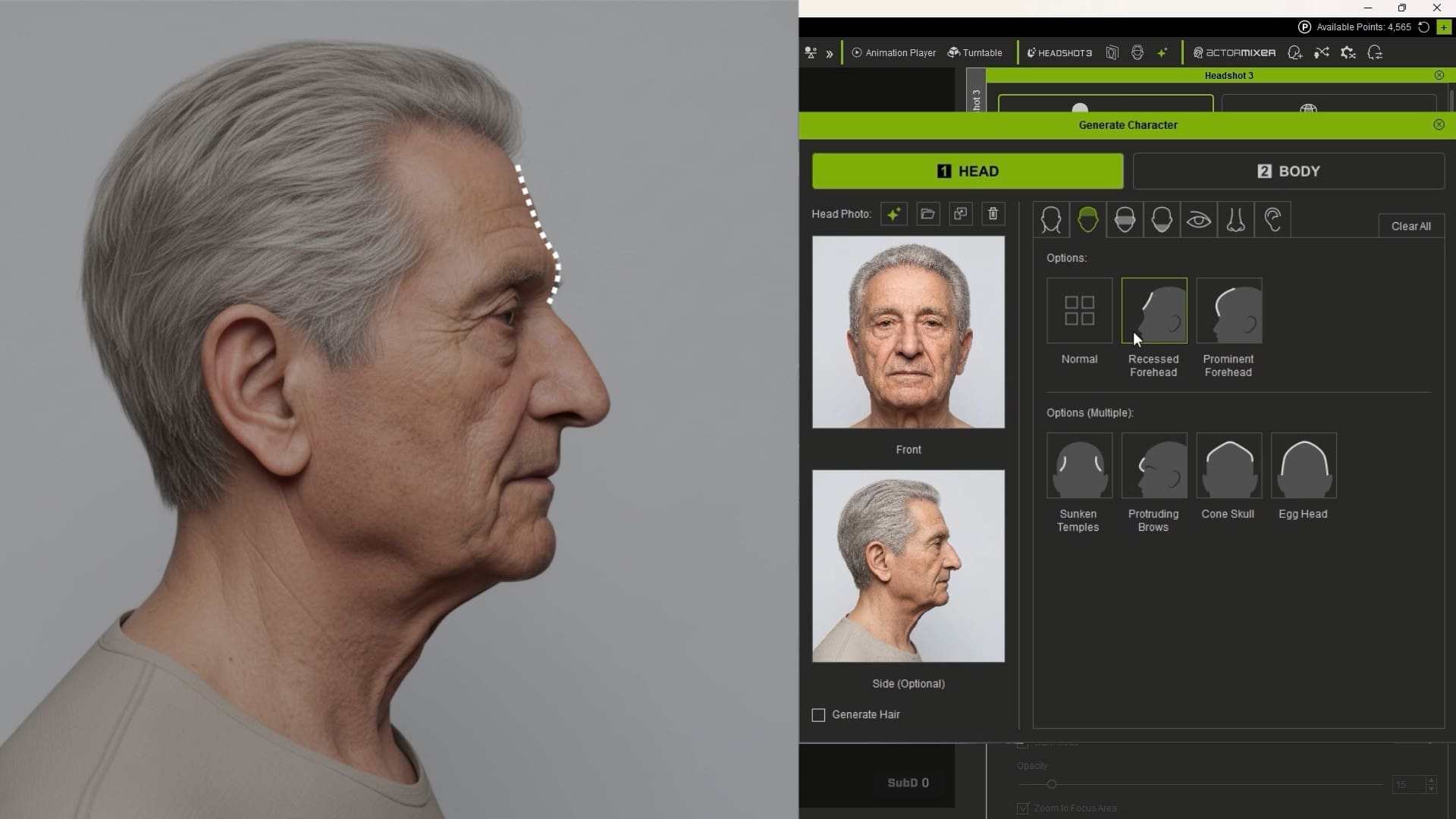 a closeup profile of an older man with thin gray hair and a gentle expression beside him a digital interface displays customization options for facial features showcasing various adjustments the overall scene emphasizes a blend of realism and technology in character design digital production A close-up profile of an older man with thin, gray hair and a gentle expression. Beside him, a digital interface displays customization options for facial features, showcasing various adjustments. The overall scene emphasizes a blend of realism and technology in character design.