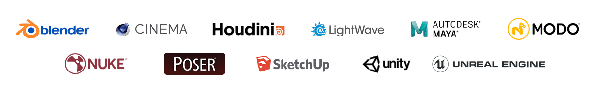 a collection of software logos displayed in a horizontal row featuring vibrant designs prominent tools like blender cinema 4d houdini and unreal engine are depicted highlighting their unique branding colors and styles representing the world of 3d modeling and animation digital production A collection of software logos displayed in a horizontal row, featuring vibrant designs. Prominent tools like Blender, Cinema 4D, Houdini, and Unreal Engine are depicted, highlighting their unique branding colors and styles, representing the world of 3D modeling and animation.