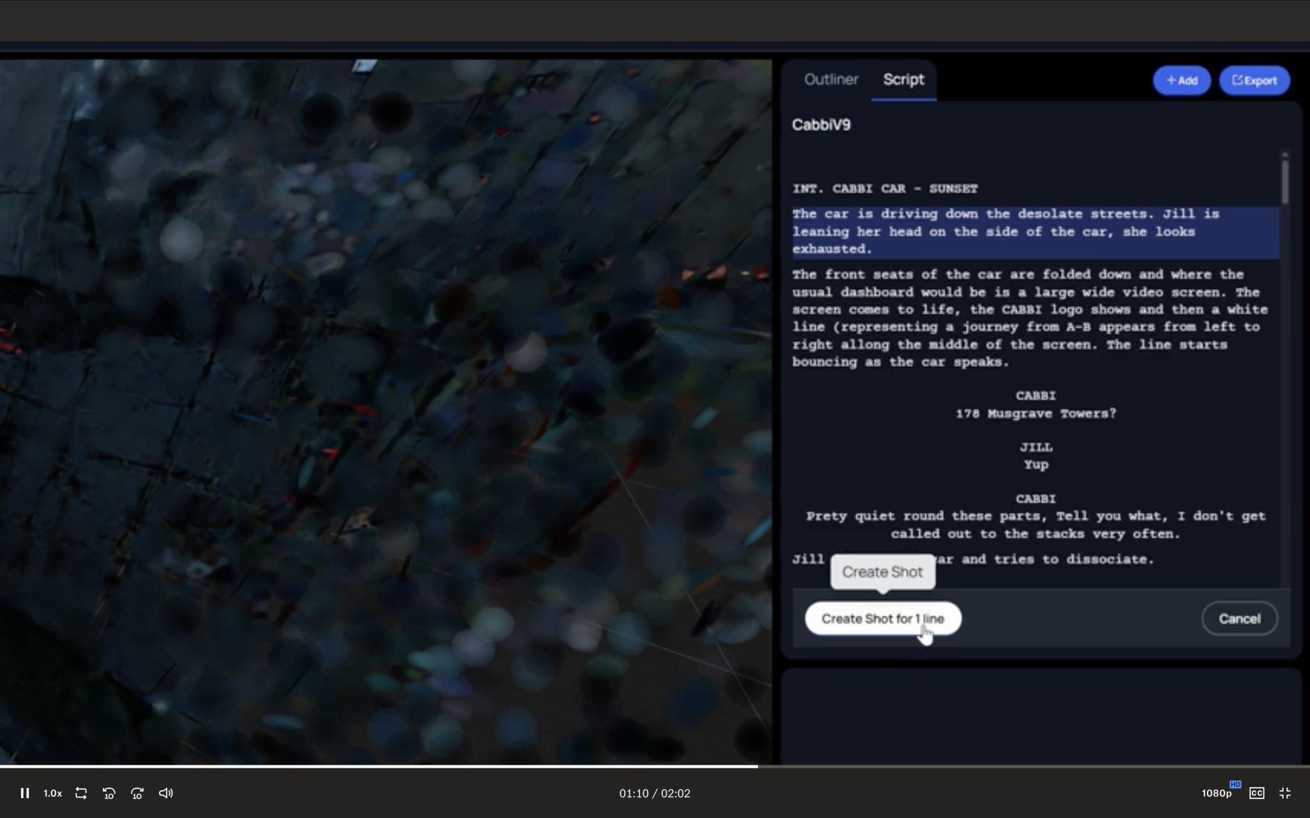 a cinematic scene depicting a car driving along a dark rainsoaked road a partially visible script on the right screen highlights dialogue with vibrant colors reflecting off the wet surface the atmosphere is tense and moody enhanced by blurred raindrops digital production A cinematic scene depicting a car driving along a dark, rain-soaked road. A partially visible script on the right screen highlights dialogue, with vibrant colors reflecting off the wet surface. The atmosphere is tense and moody, enhanced by blurred raindrops.