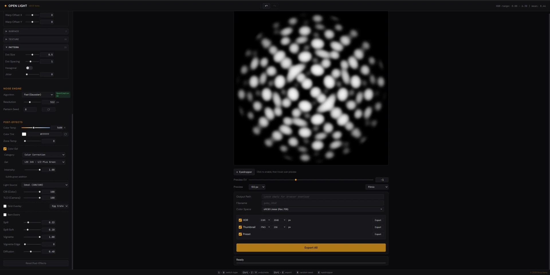 a digital interface showcasing a blurred circular pattern resembling a bokeh effect bright scattered light spots create a whimsical atmosphere against a dark background to the left various editing sliders and settings are visible hinting at customization options for visual effects digital production A digital interface showcasing a blurred, circular pattern resembling a bokeh effect. Bright, scattered light spots create a whimsical atmosphere against a dark background. To the left, various editing sliders and settings are visible, hinting at customization options for visual effects.