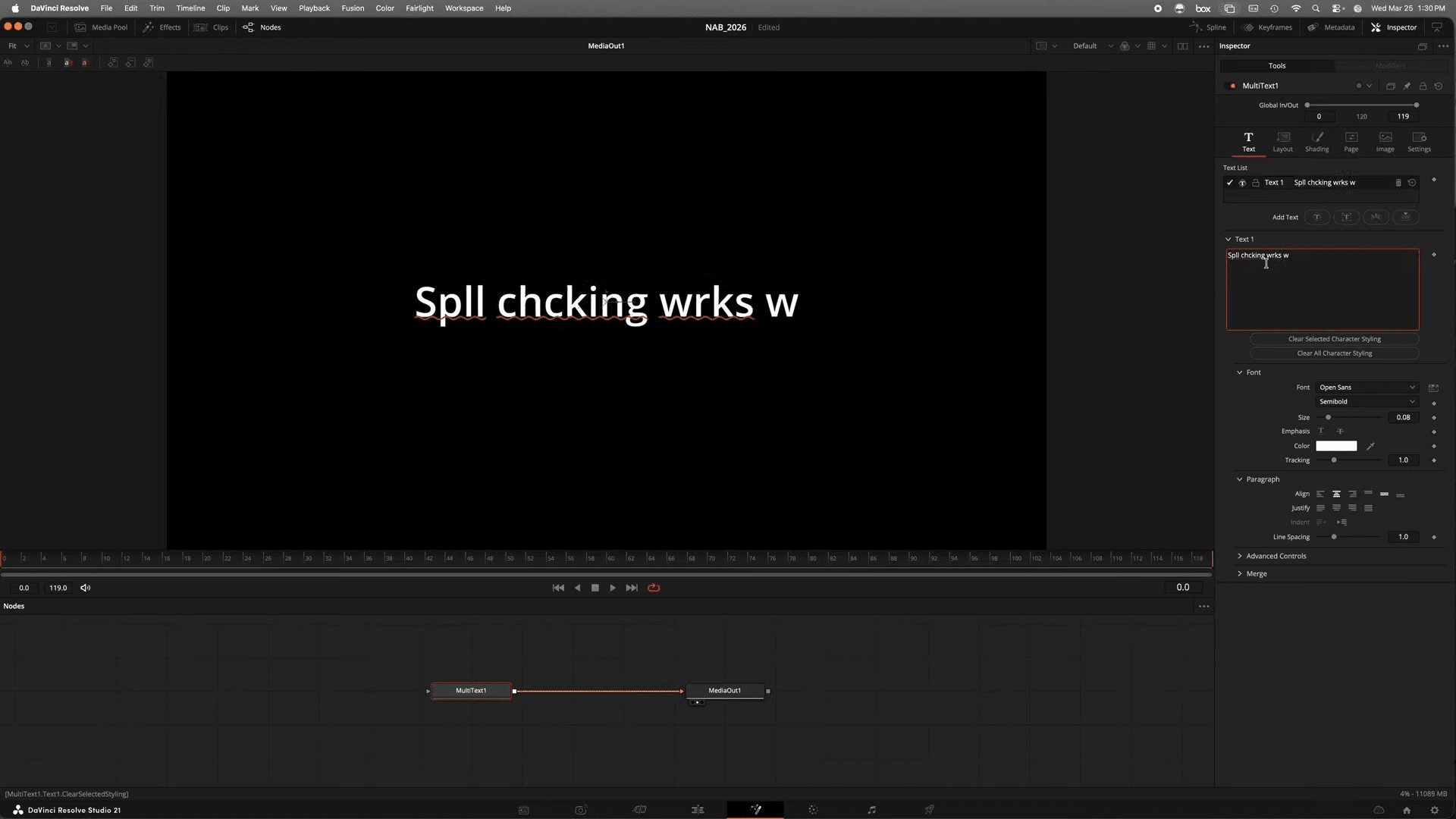 a screenshot of software interface showing a black background with large white text displaying spll chcking wrks w the workspace includes various editing tools and a timeline at the bottom highlighting features designed for text manipulation digital production A screenshot of software interface showing a black background with large, white text displaying "Spll chcking wrks w". The workspace includes various editing tools and a timeline at the bottom, highlighting features designed for text manipulation.