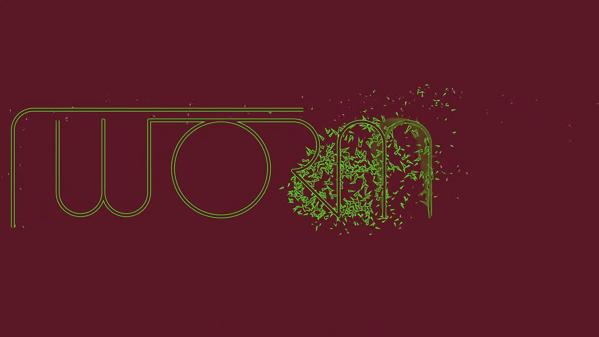 the image features the word worm in stylized bold lettering rendered in a vibrant green color against a deep burgundy background the letters gradually dissipate into tiny green particles on the right creating a dynamic and artistic effect digital production The image features the word 'WORM' in stylized, bold lettering, rendered in a vibrant green color against a deep burgundy background. The letters gradually dissipate into tiny green particles on the right, creating a dynamic and artistic effect.