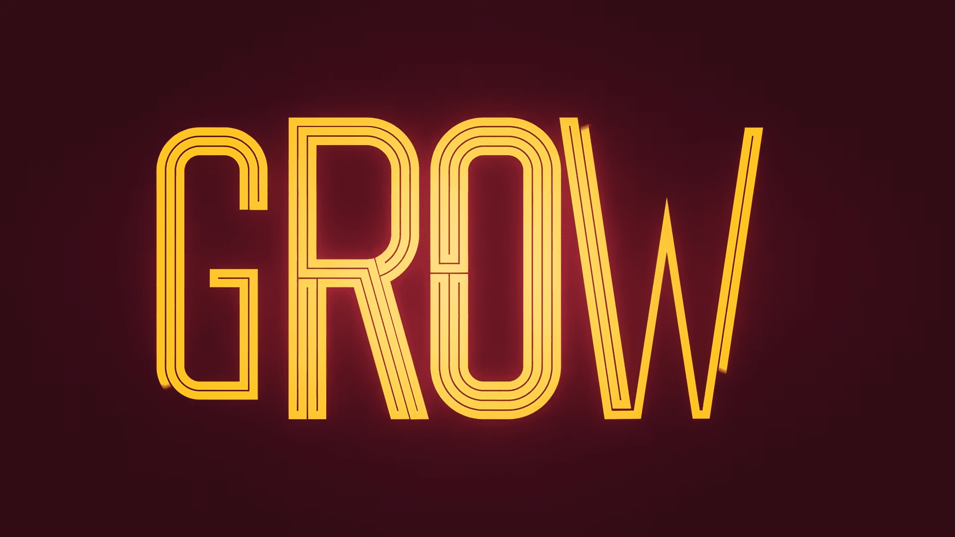 the word grow is prominently displayed in bold stylized yellow lettering against a deep maroon background the letters are elongated with varying widths creating a dynamic visual effect that emphasizes the concept of growth the design is vibrant and eyecatching digital production The word "GROW" is prominently displayed in bold, stylized yellow lettering against a deep maroon background. The letters are elongated, with varying widths creating a dynamic visual effect that emphasizes the concept of growth. The design is vibrant and eye-catching.