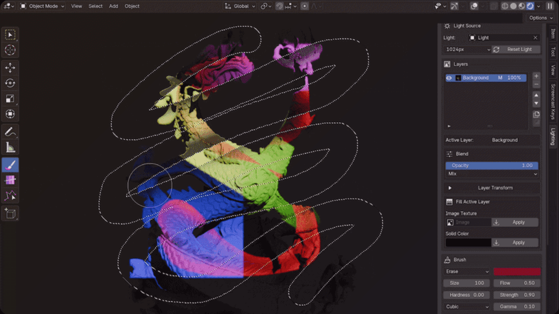 an artistic digital rendering shows a colorful abstract figure painted in vibrant hues of yellow blue green red and pink the figure is surrounded by swirling lines and brush strokes suggesting a dynamic movement a software interface is visible on the right side indicating its a design or editing workspace digital production An artistic digital rendering shows a colorful abstract figure, painted in vibrant hues of yellow, blue, green, red, and pink. The figure is surrounded by swirling lines and brush strokes, suggesting a dynamic movement. A software interface is visible on the right side, indicating it's a design or editing workspace.