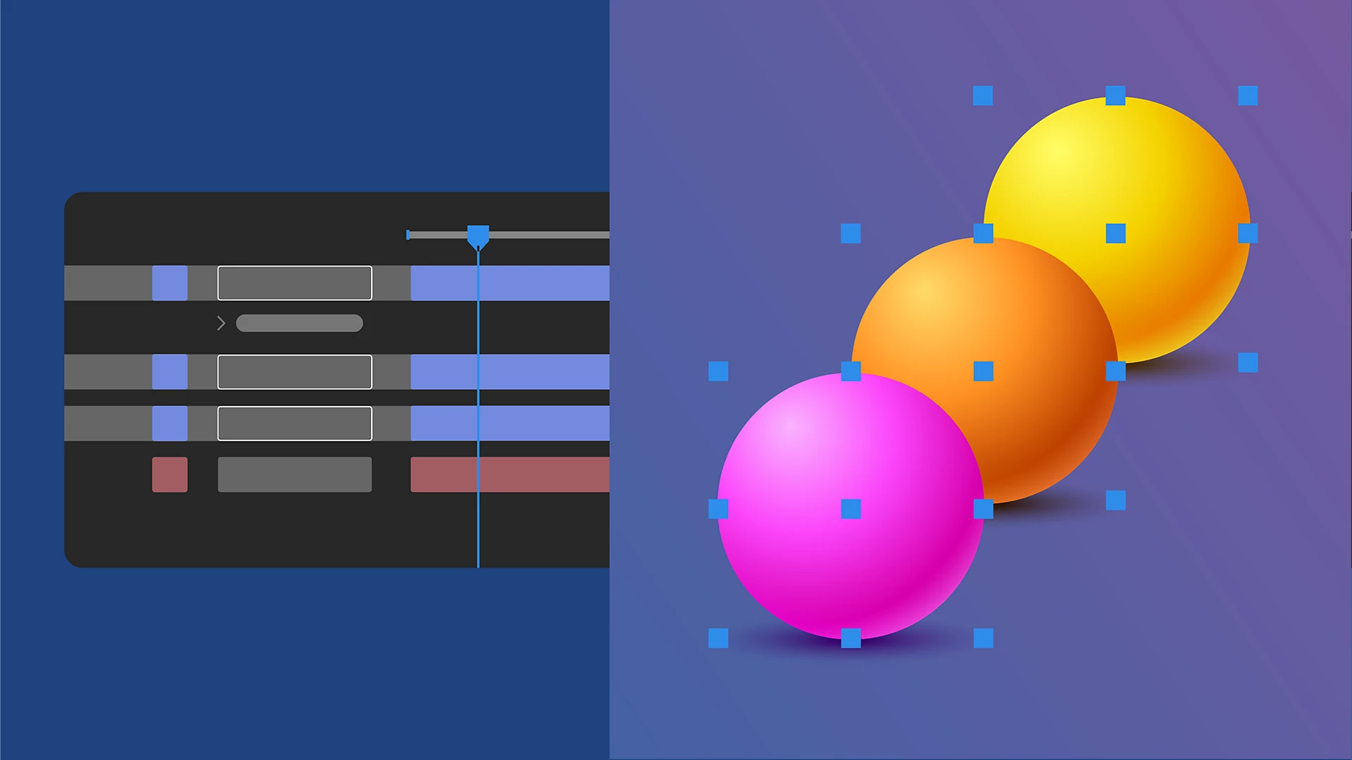 on the left a dark interface shows a horizontal timeline with colorcoded segments indicating different tasks or stages on the right three vibrant spheres are arranged in a row a pink sphere on the left a bright orange sphere in the center and a sunny yellow sphere on the right all set against a soft gradient background digital production https://helpx-prod.scene7.com/is/image/HelpxProd/whats-new-proportional-scrubbing-after-effects?$png$&jpegSize=300&wid=1920