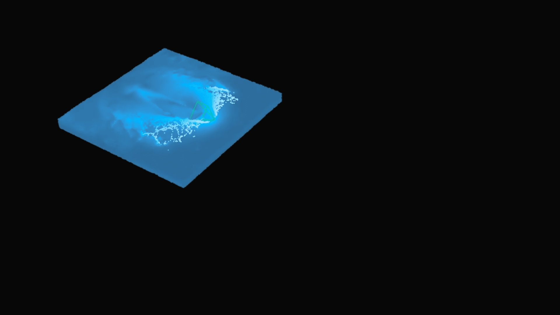 a digital representation of a vibrant blue square featuring dynamic swirling patterns at its center the design resembles fluid waves crashing against edges with delicate white splashes accentuating the motion the background is a deep black enhancing the brightness of the blue tones digital production A digital representation of a vibrant blue square featuring dynamic, swirling patterns at its center. The design resembles fluid waves crashing against edges, with delicate white splashes accentuating the motion. The background is a deep black, enhancing the brightness of the blue tones.